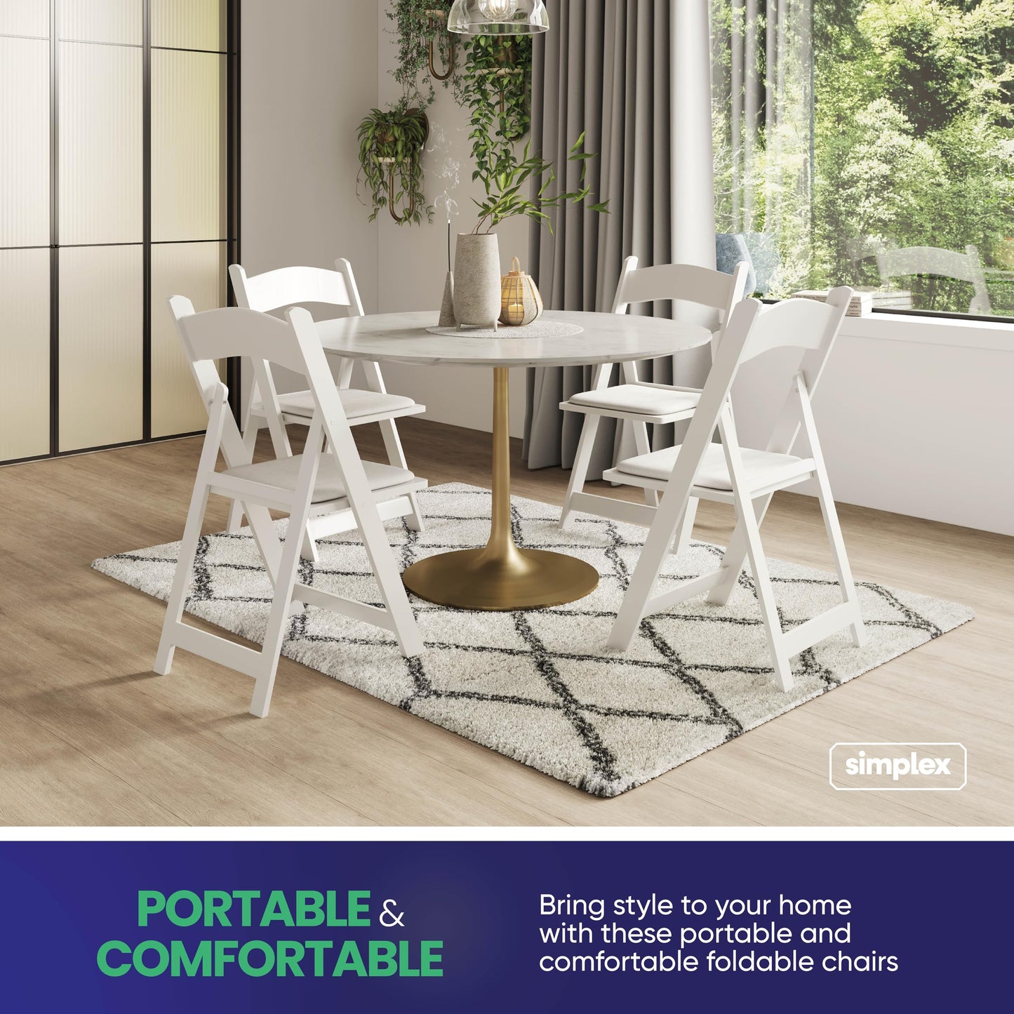 SIMPLEX 4 White Folding Chairs – Resin Stackable Foldable Chairs with Padded Seats – Comfortable White Folding Chairs for Indoor/Outdoor Events – Lightweight Resin Chairs (4 Pack)
