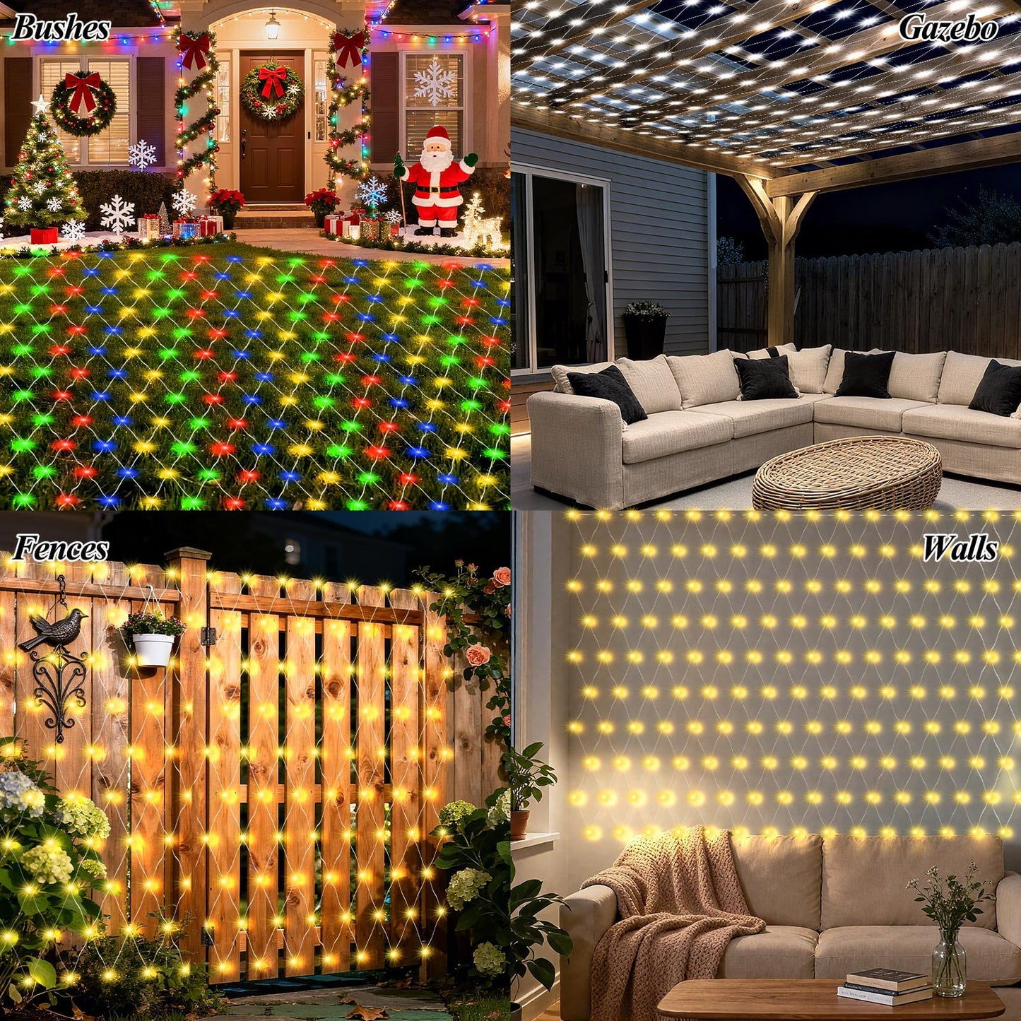 Lovelite 10ft x 10ft Net Lights, 280LED Gazebo Lights Outdoor 8 Modes Timer, Waterproof Connectable Christmas Light Clear Wire Large Size for Bushes Patio Pergolas Garden Holiday Party - Warm White