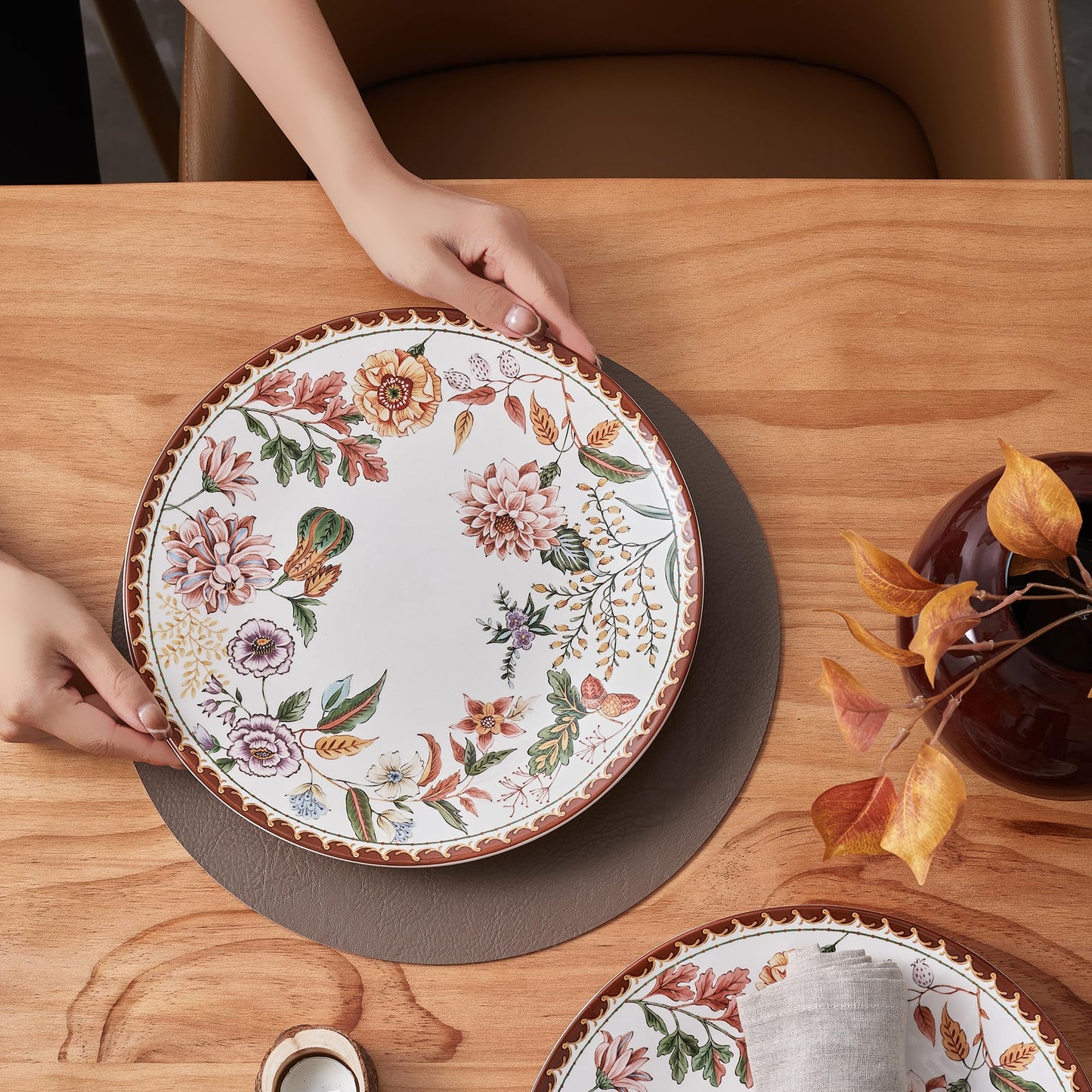 Bico Blooming Moment Dinner Plates Set of 4, 11 Inch Large Ceramic Plates for Pasta, Steak, Stylish Serving Dishes, Microwave and Dishwasher Safe, Gift for Housewarming and Thanksgiving