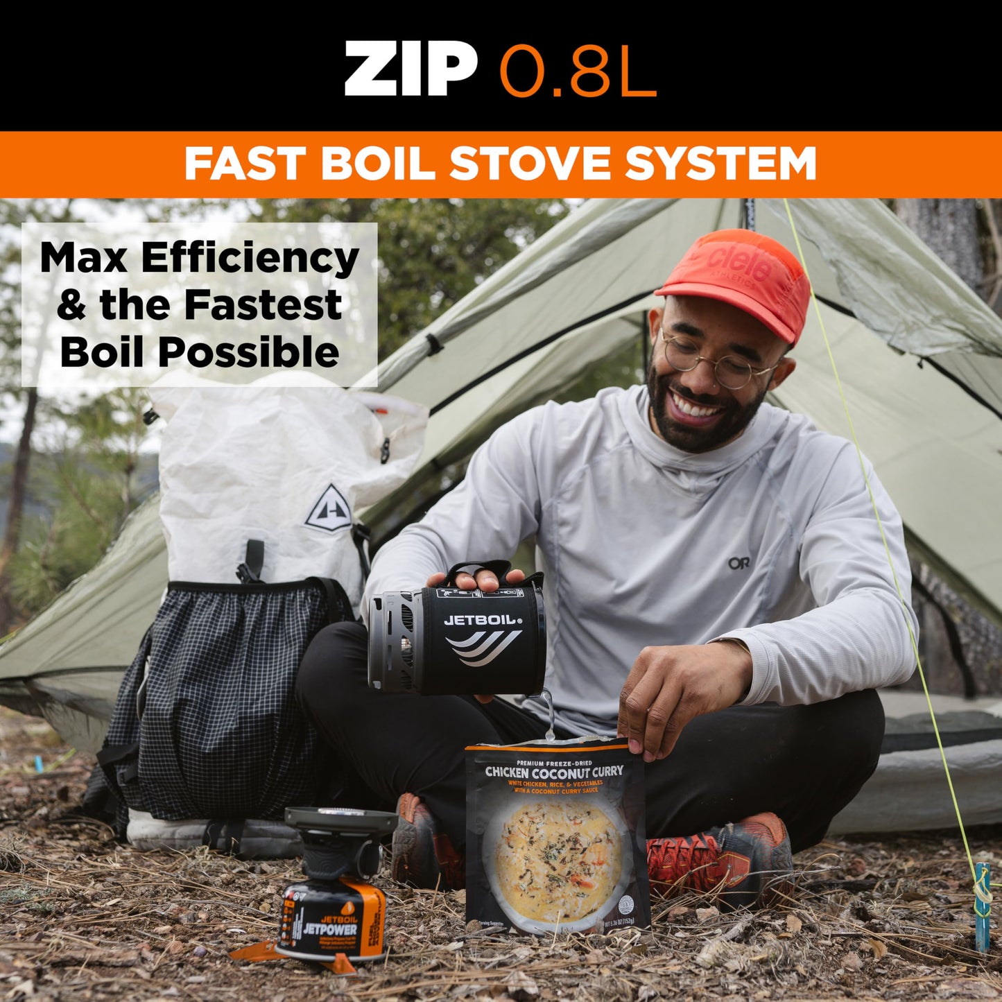 Jetboil Zip 0.8L Portable Fast Boil Stove with Easy-Turn Knob Igniter for Backpacking and Camping, Propane/Isobutane Burner with Cooking Cup, Carbon