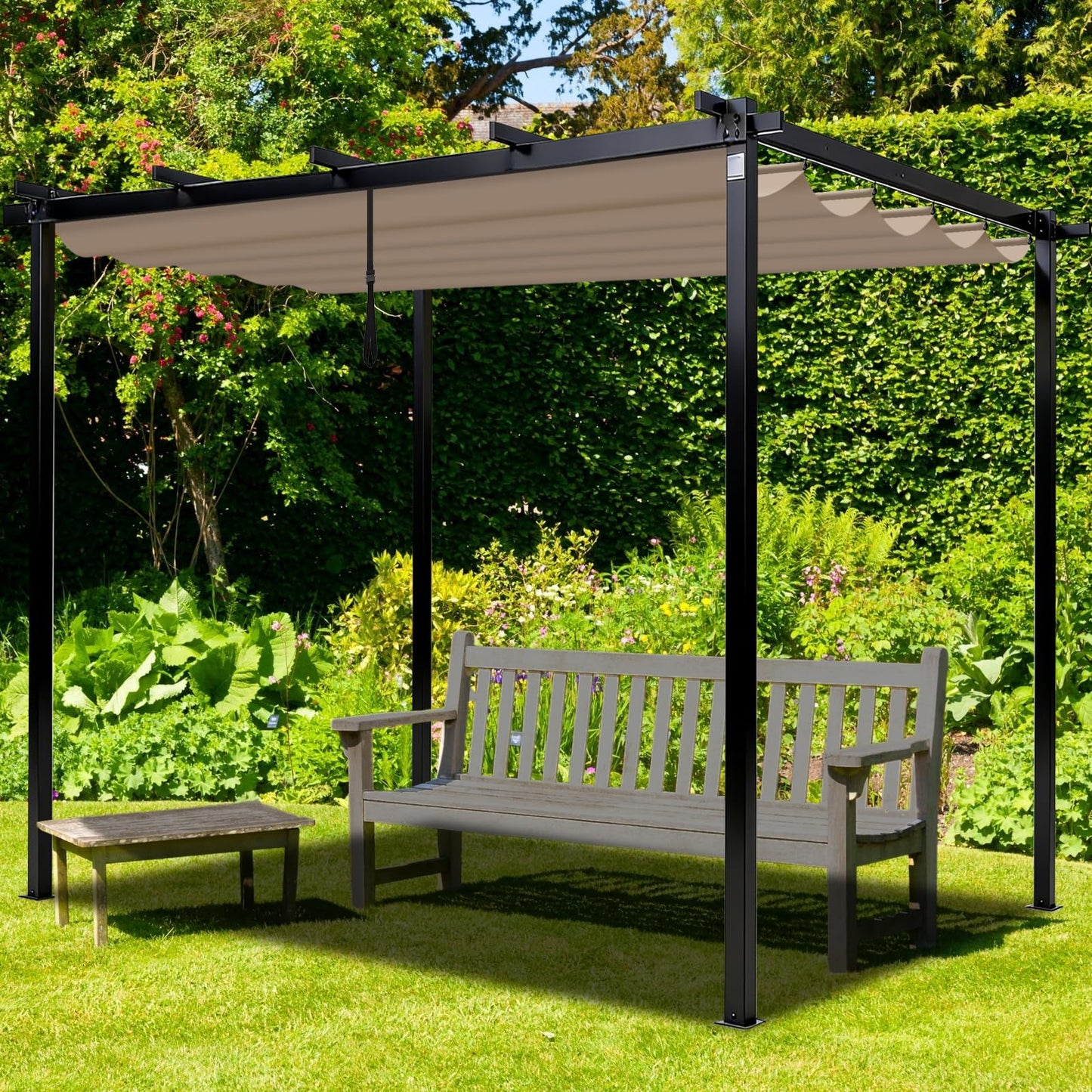 10' X 10' Pergola Shade Cover for Outdoor Retractable Durable Fabric Canopy Replacement Top Only, Sun Shade for Outside (Beige)