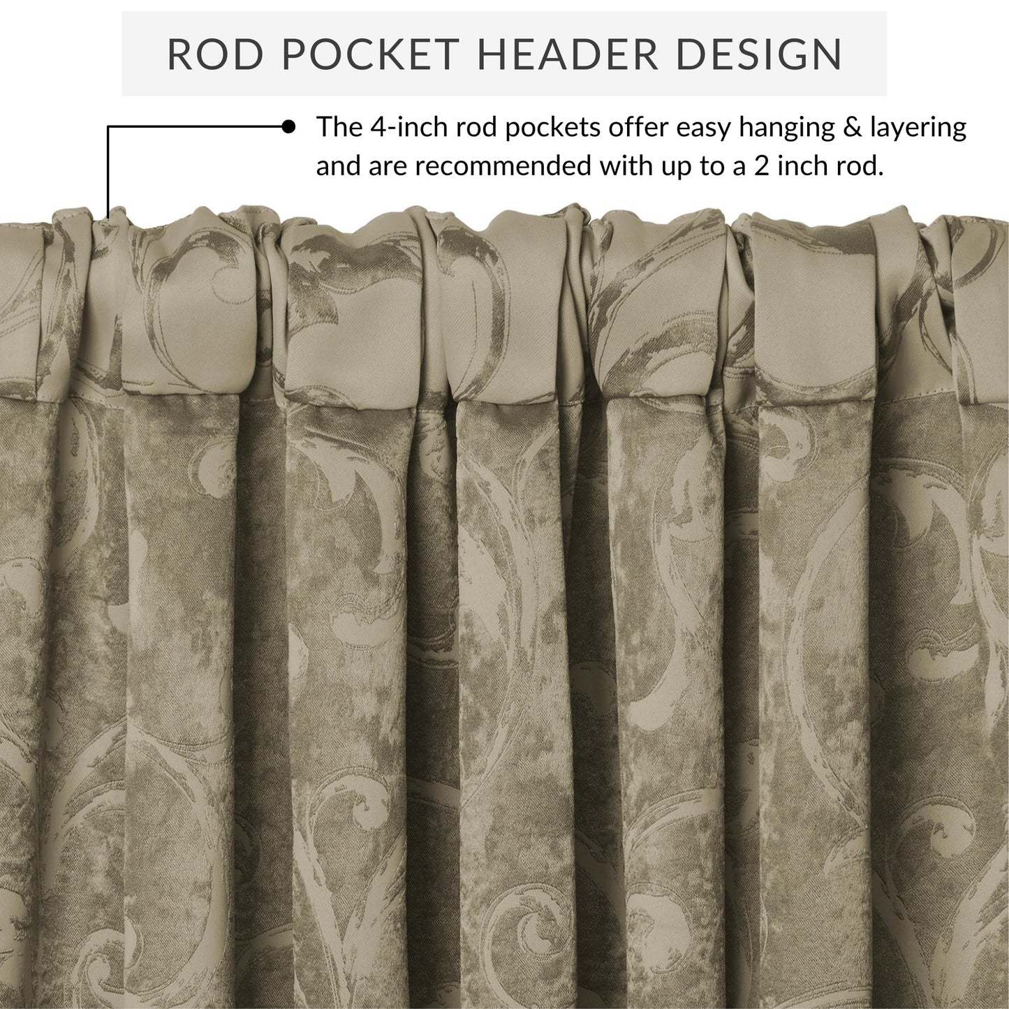 Elrene Home Fashions Mia Jacquard Scroll Blackout Valance, 52" x 19" (1 Valance), Natural