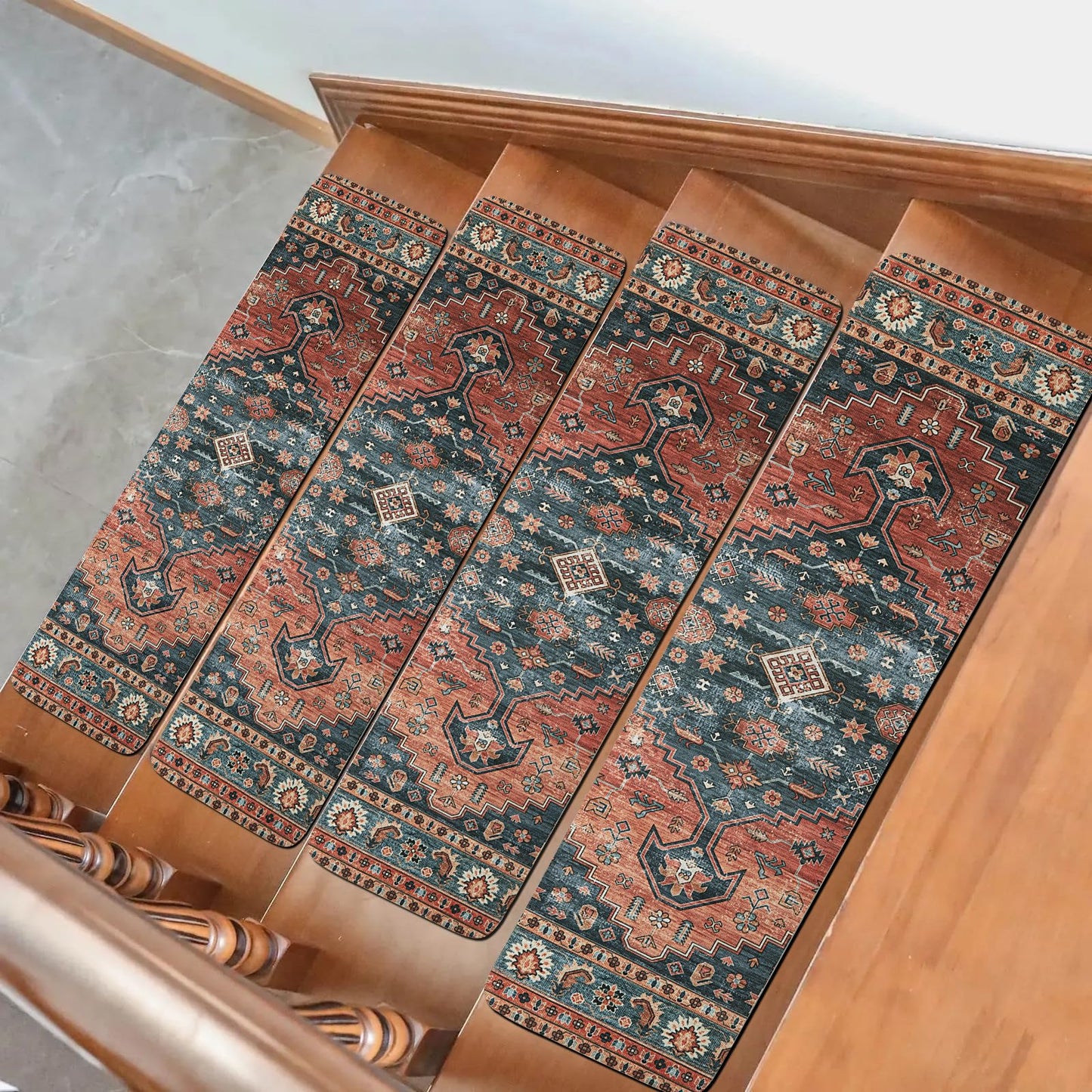 HOMBYS Non-Slip Carpet Stair Treads for Wooden Steps Set of 15, 30"X8" Indoor Stair Runner Extra Slip Resistant Stair Rugs Rubber Safety Mats, Stairway Grip Step Treads RED&Blue