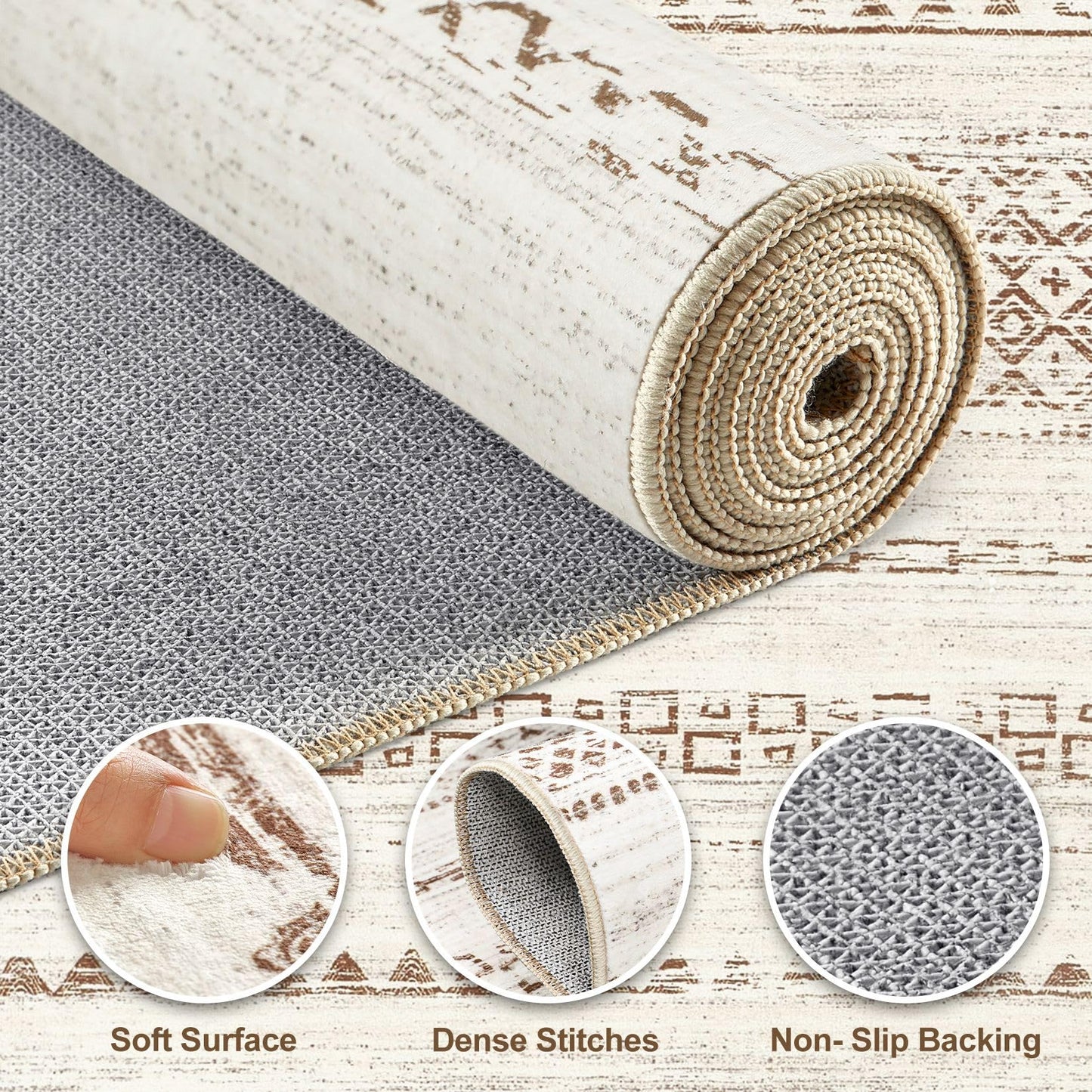 Nakagishi 10x14 Area Rugs Living Room: Washable Boho Large Neutral Modern Soft Farmhouse Rug Stain Resistant Indoor Non-Slip Accent Carpet for Bedroom Nursery Kids Playroom Office Dining Room- Brown