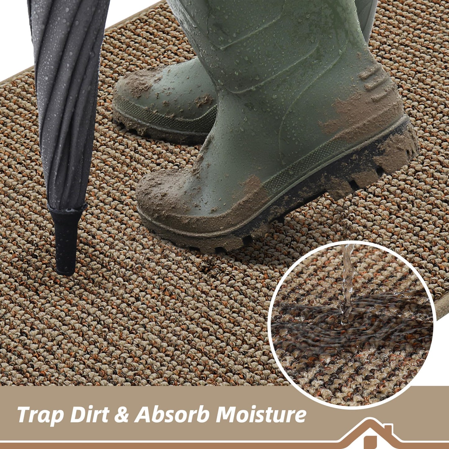 BEQHAUSE Dirt Trapper Door Mat 32" x 72", Non-Slip Washable Doormats Entrance Mat, Dirt Resistant and Absorbent Welcome Mat, Low Profile Floor Mats for Front Back Door and Entryway, Beige