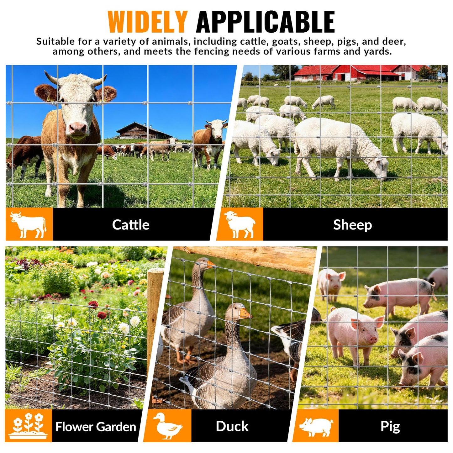 Cattle Farm Fence 4ft x 115ft Heavy Zinc Coating Galvanized Wire Fencing 16GA, for Goat Deer Yard Livestock Animals Protection