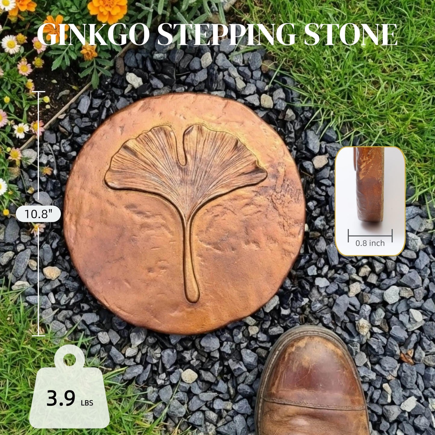 Stepping Stones Outdoor Set of 3, 10.8" Antique Ginkgo Bronze Garden Stones Outdoor Decorative Set – Grandma Mothers Day Gifts, Garden Memorial Stone for Loved Ones, Backyard Pathway Pavers, Walkway