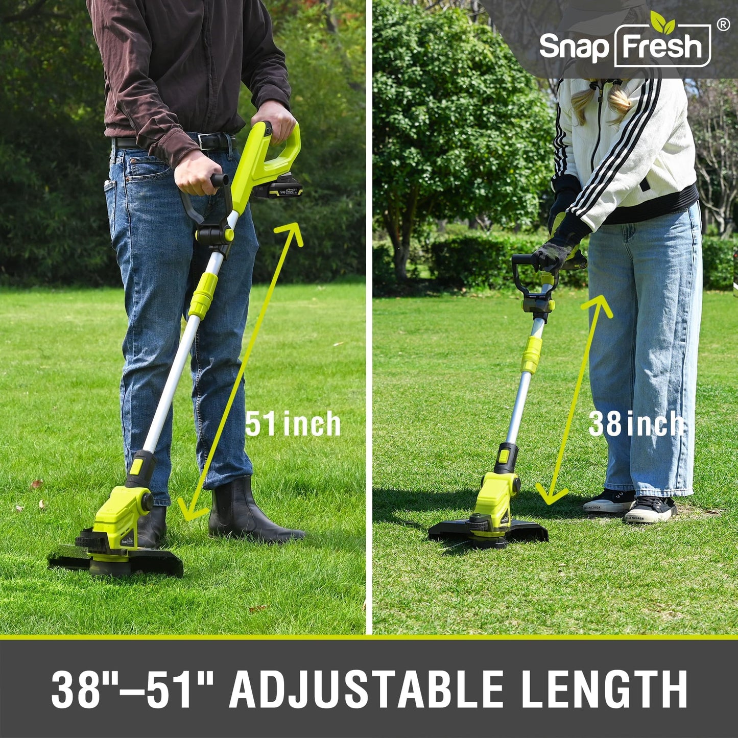 SnapFresh 20V Cordless String Trimmer, 12" 2-in-1 Weed Wacker and Lawn Edger with Wheels, 8000 RPM Auto Feed Spool, 2.0Ah Battery and Fast Charger Included, Lightweight Battery Powered Weed Eater