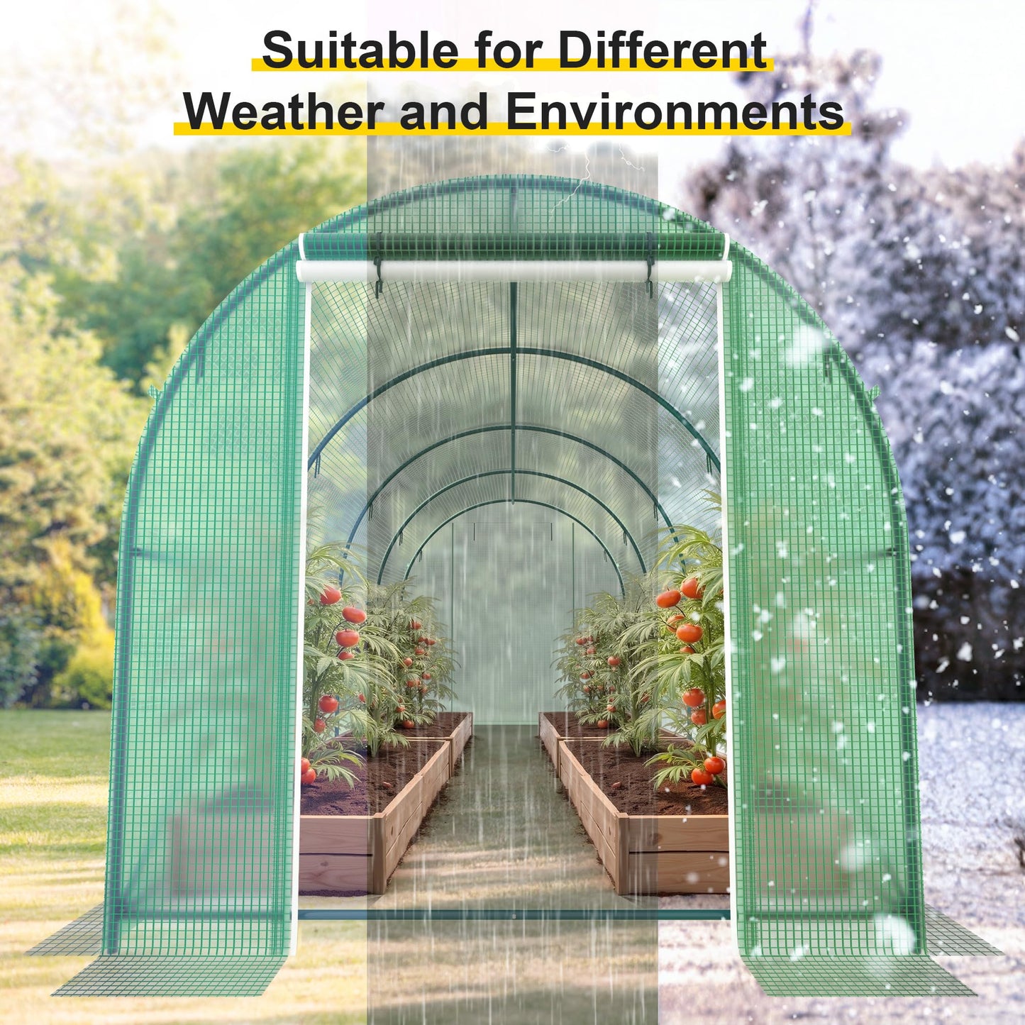 Greenhouse, 15’x7’x7’ Upgraded Walk-in Greenhouse with Spraying System, Heavy Duty Tunnel Green House with 6 Ventilated Mesh Windows & Zippered Roll-up Door, Large Plant Garden Hot House Outdoor