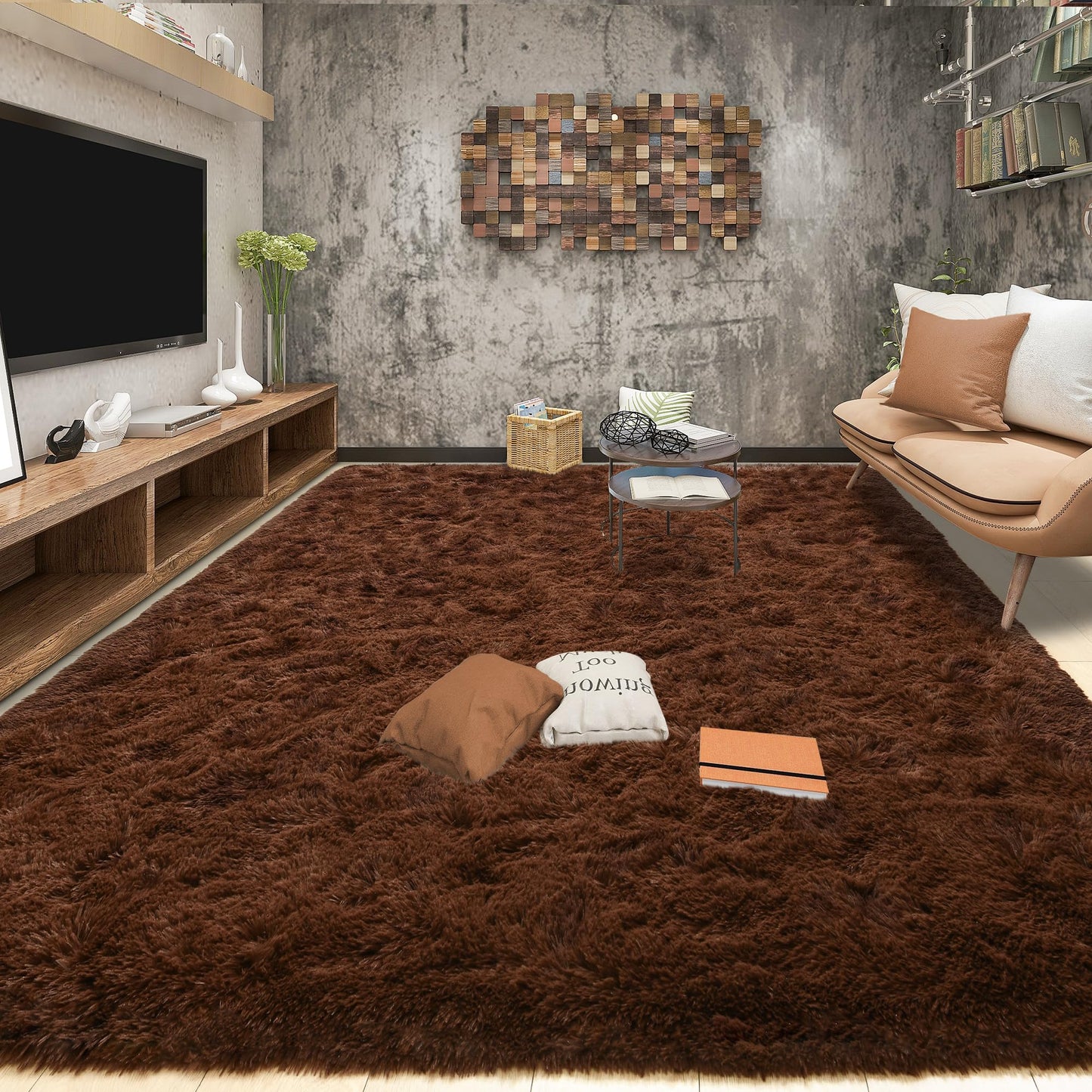 Tepook Super Soft Fluffy Rugs for Living Room, Shag 6x9 Area Rugs for Bedroom, Modern Shaggy Rug Fuzzy Carpets for Kids, Plush Indoor Nursery Home Decor Rug with Non-Slip Bottom, Brown