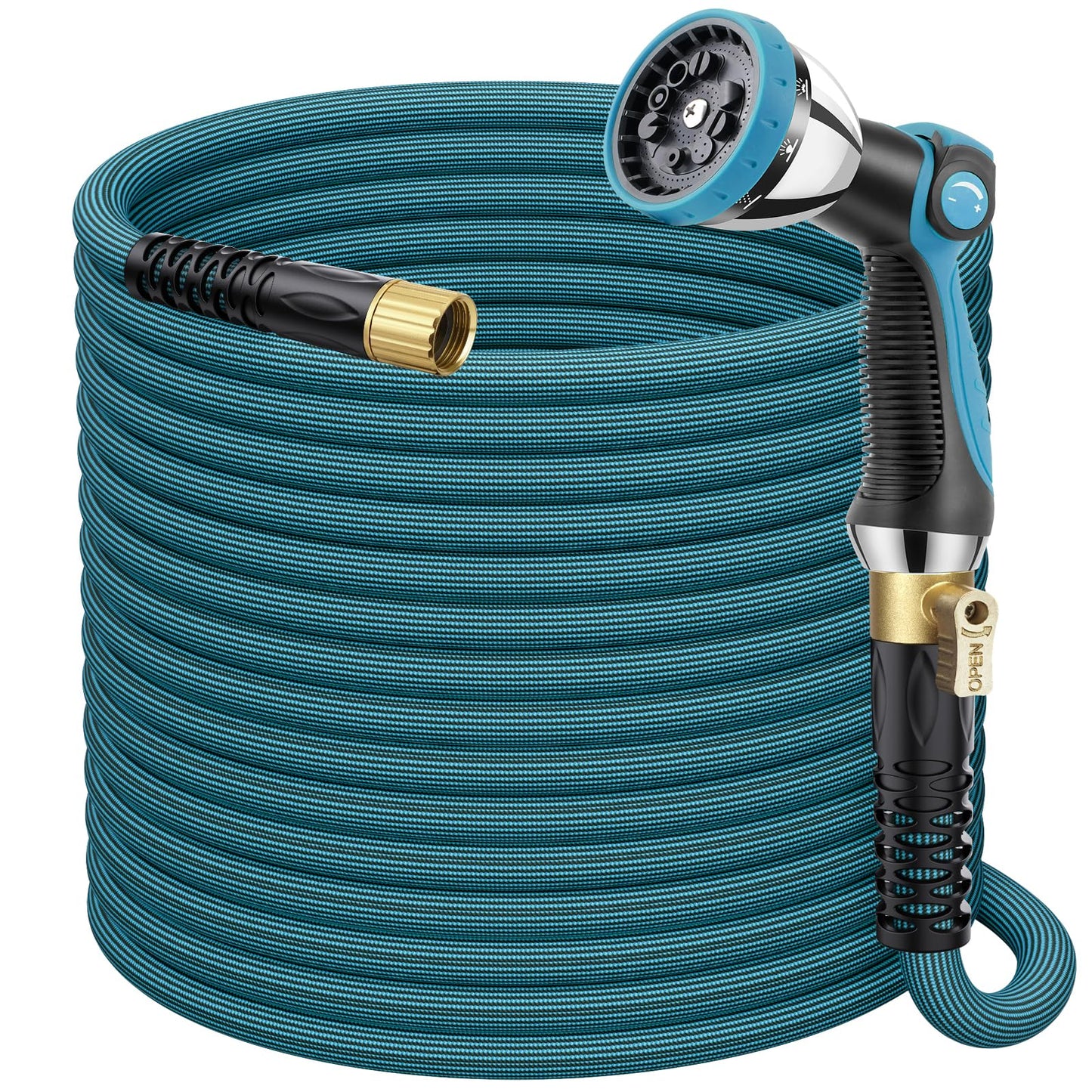 FlexiSolve NON-EXPANDABLE Garden Hose 100 ft, Ultra Lightweight Flexible Water Hose with 10-Pattern Nozzle & Shut-Off Valve, Holder, Leakproof & Kink-Resistant Reinforced Fittings for Yard Outdoor