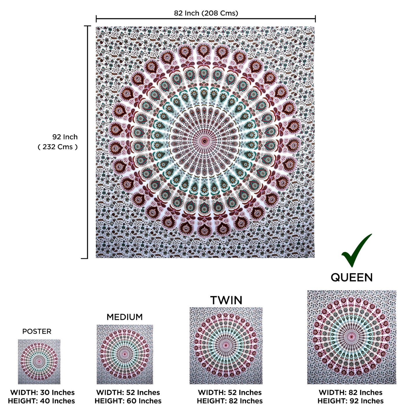 raajsee Mandala Tapestry Wall HANGINGS (White Brown Mandala, Queen 210 X 220 CMS)