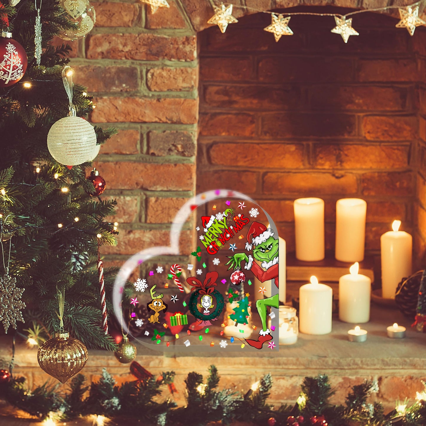 Christmas Heart-Shaped Acrylic Table Decor, Indoor Holiday Decorations for Office, Desk, Mantle, Shelf - Holiday Indoor Home Decor