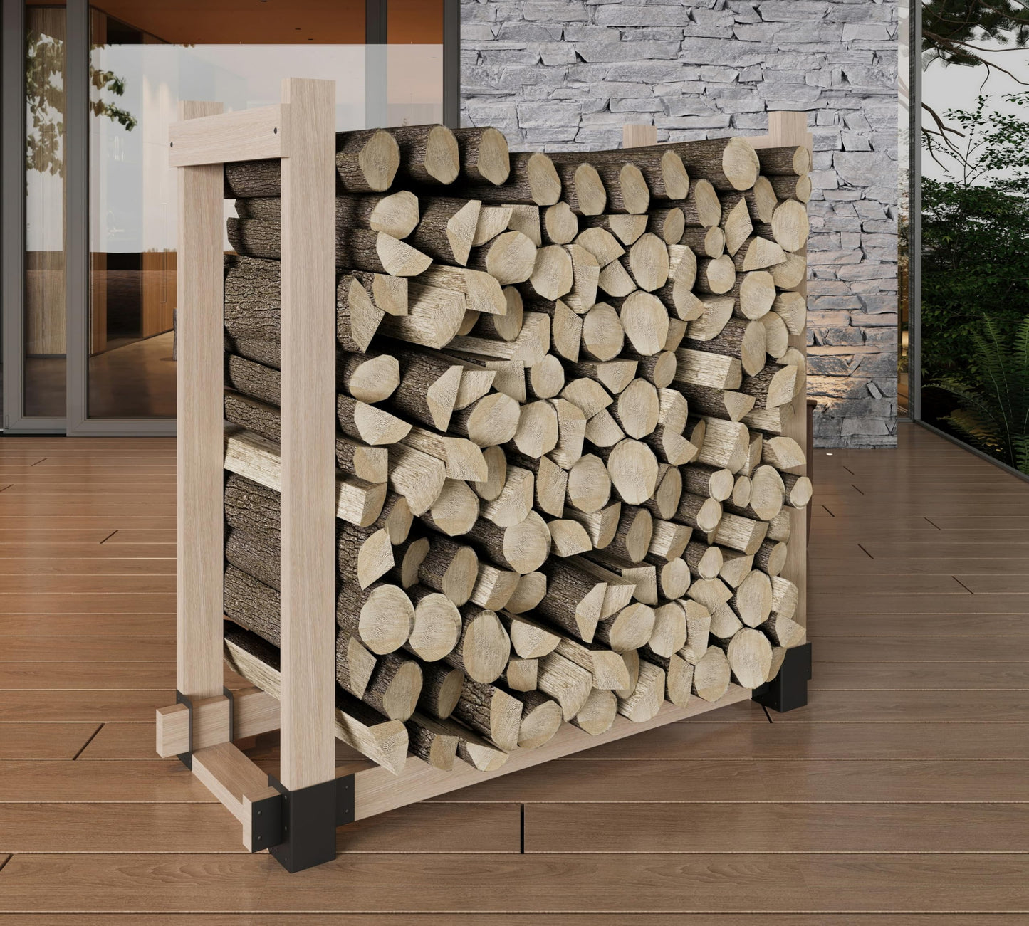 Fire Beauty 4 Pack Firewood Rack Base,Heavy Duty Metal Adjustable Log Storage Rack Bracket