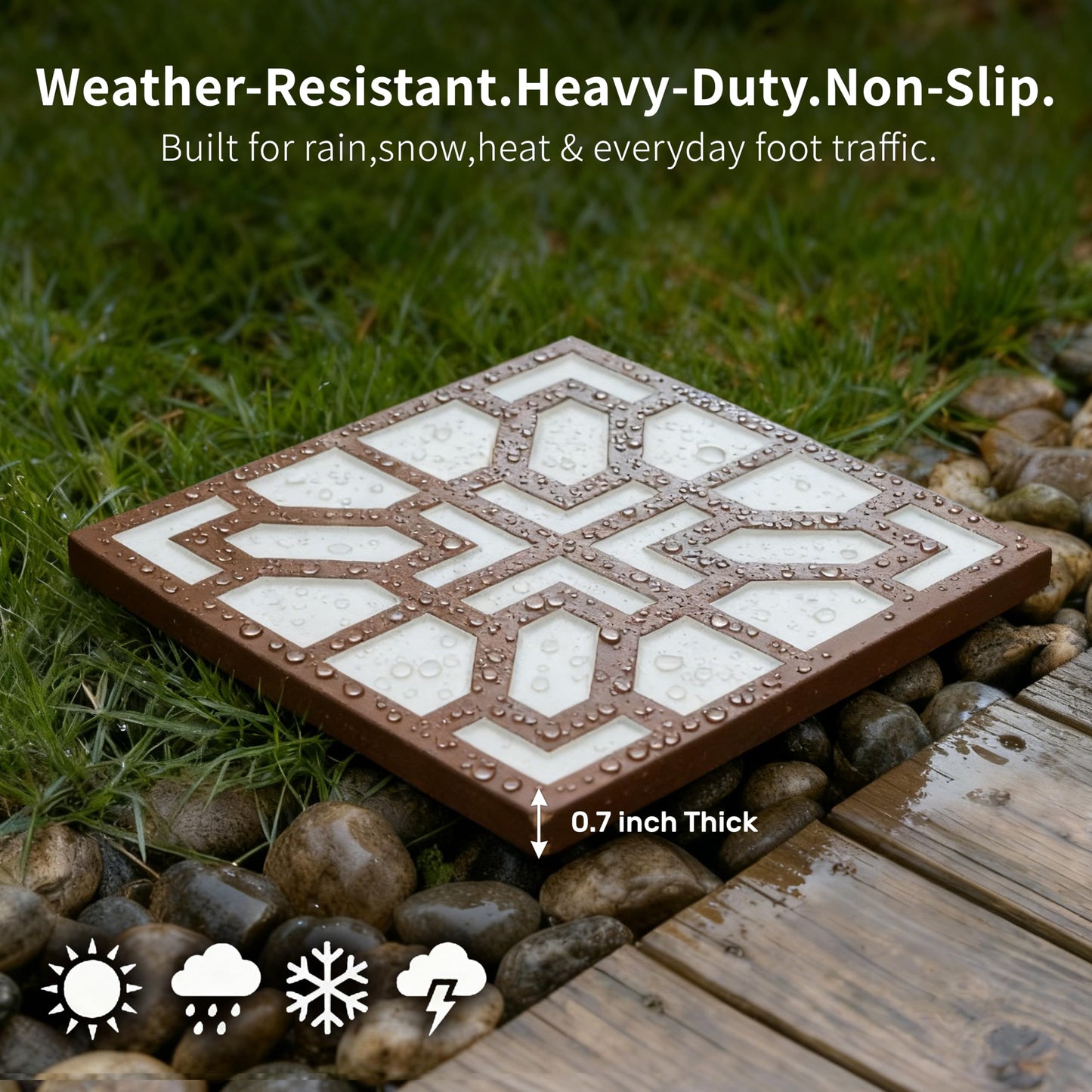 2 Pack Square Stepping Stones, 10” Cement Garden Path Stones in Moroccan Tile Design, Modern Geometric Outdoor Patio Decor, Weather-Resistant (Sahara Clay)