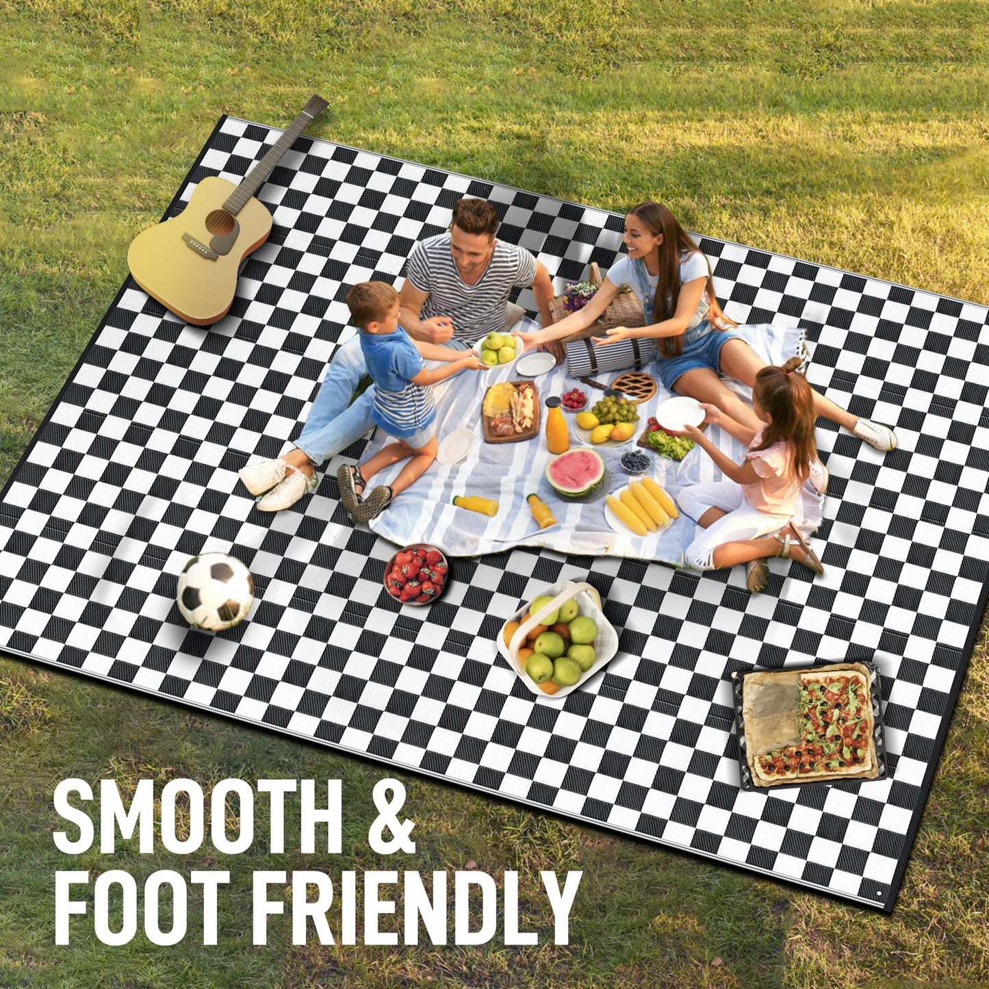 GOTGELIF Black and White Classic Checkerboard Outdoor Area Rug 9x18FT, Reversible & Water-Resistance & Portable Plastic Straw Rug for RV Trips, Picnic, Camping, Outdoor, Garden, Patio
