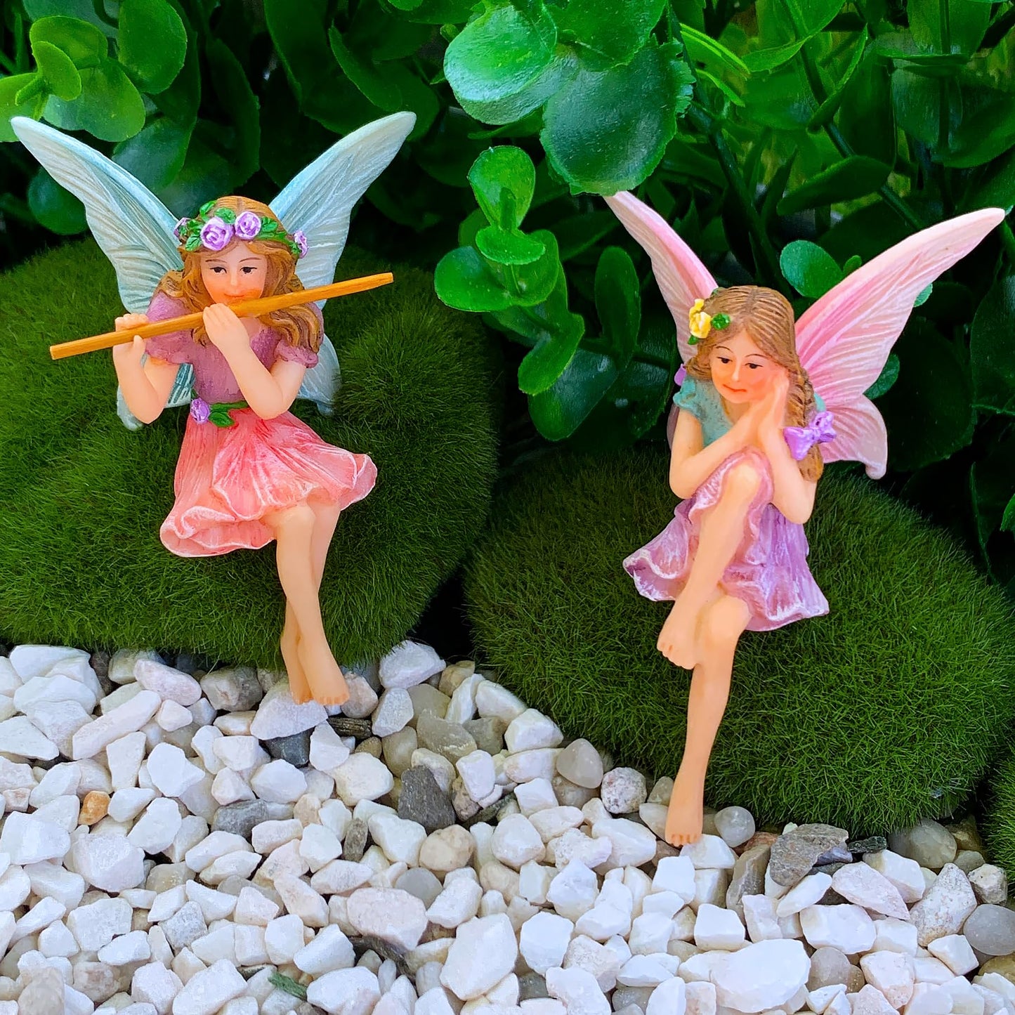 Mood Lab Fairy Garden Figurines - Sitting Fairies Set (2 pcs) - Miniature Decorative Statues - Outdoor Indoor Garden Decor