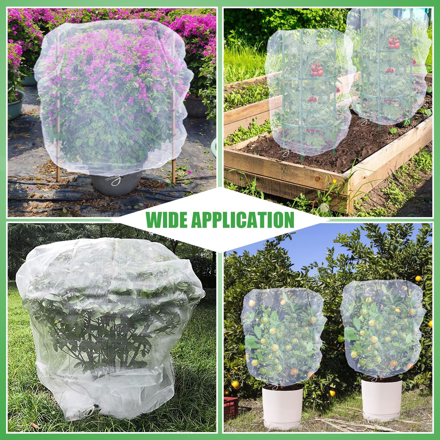 6 Pack Insect Bird Netting Cover - 3.3x5FT Garden Netting Blueberry Bushes Plant Covers with Drawstring, Fine Mesh Fruit Tree Net for Protecting Lemon Orange from Barrier Squirrel Deer