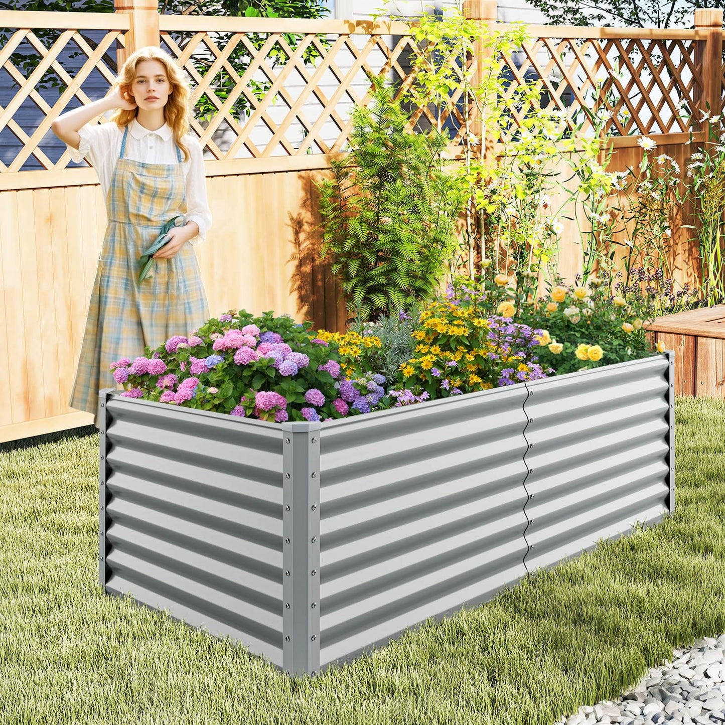 Giantex 6x3x2ft Raised Garden Bed, Large Metal Elevated Rectangular Planter Bed, 271 Gallon Capacity, Outdoor Planting Garden Box for Vegetable Flower Herb Grow (Grey)