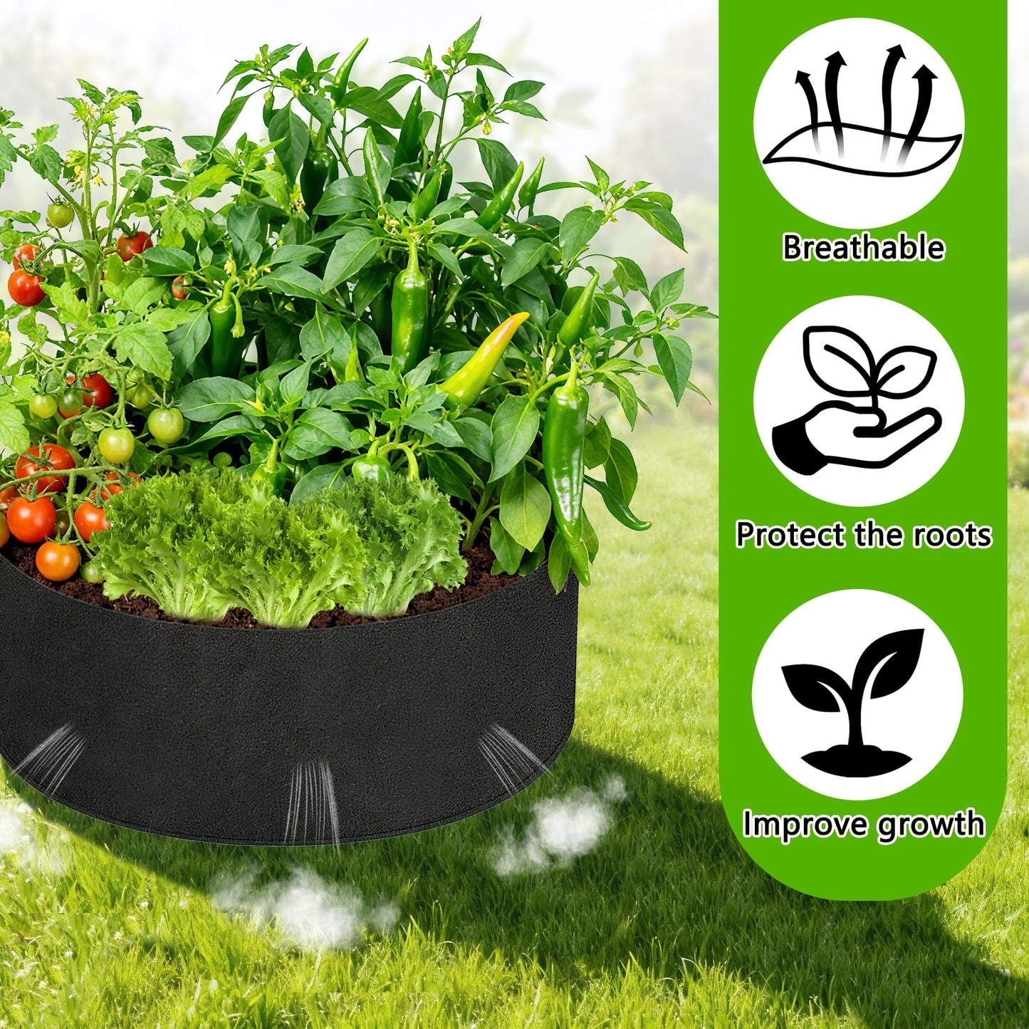 Mizelu 2 Sets 2 x 2 x 1 ft Raised Garden Bed Liner Bag, Breathable Grow Bed Fabric Liners with Clips and Gloves, Garden Box Non Woven Bag for Outdoor Plants Growth Keep Soil Isolation (No Garden Bed)