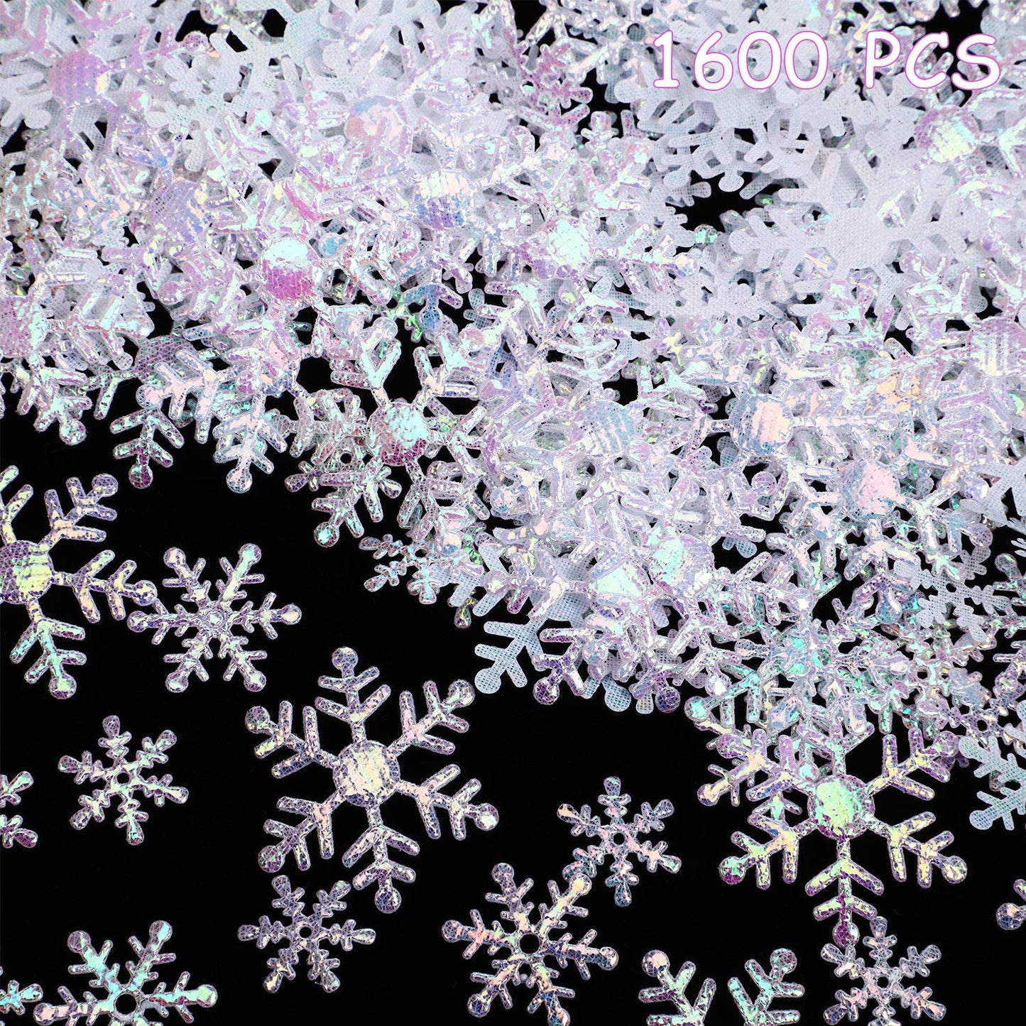 1600 Pieces 3 Size Winter Wedding Snowflake Confetti Snowflake Glitter Confetti Table Decor for Winter Party Wonderland Party Supplies DIY Craft Christmas Xmas(White)