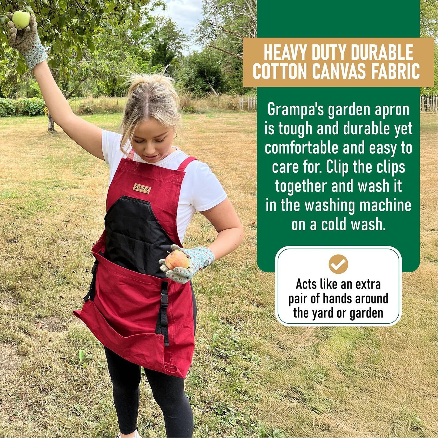 Grampa's Garden Apron - Cross Back Gardening Apron With Pockets For Women & Men | Harvest Apron with Large Kangaroo Pouch (Red)