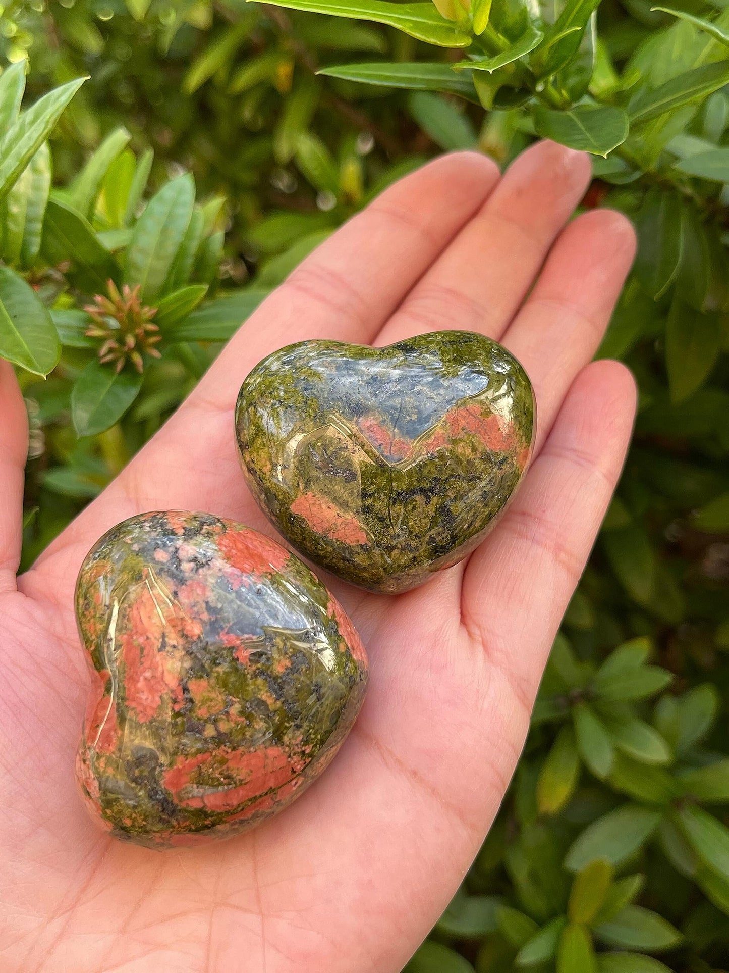 GAF TREASURES Unakite Gemstone Hearts, Polished Unakite Puffy Hearts, Unakite Crystal Palm Stone, Unakite Healing Crystal Hearts (1 Heart)
