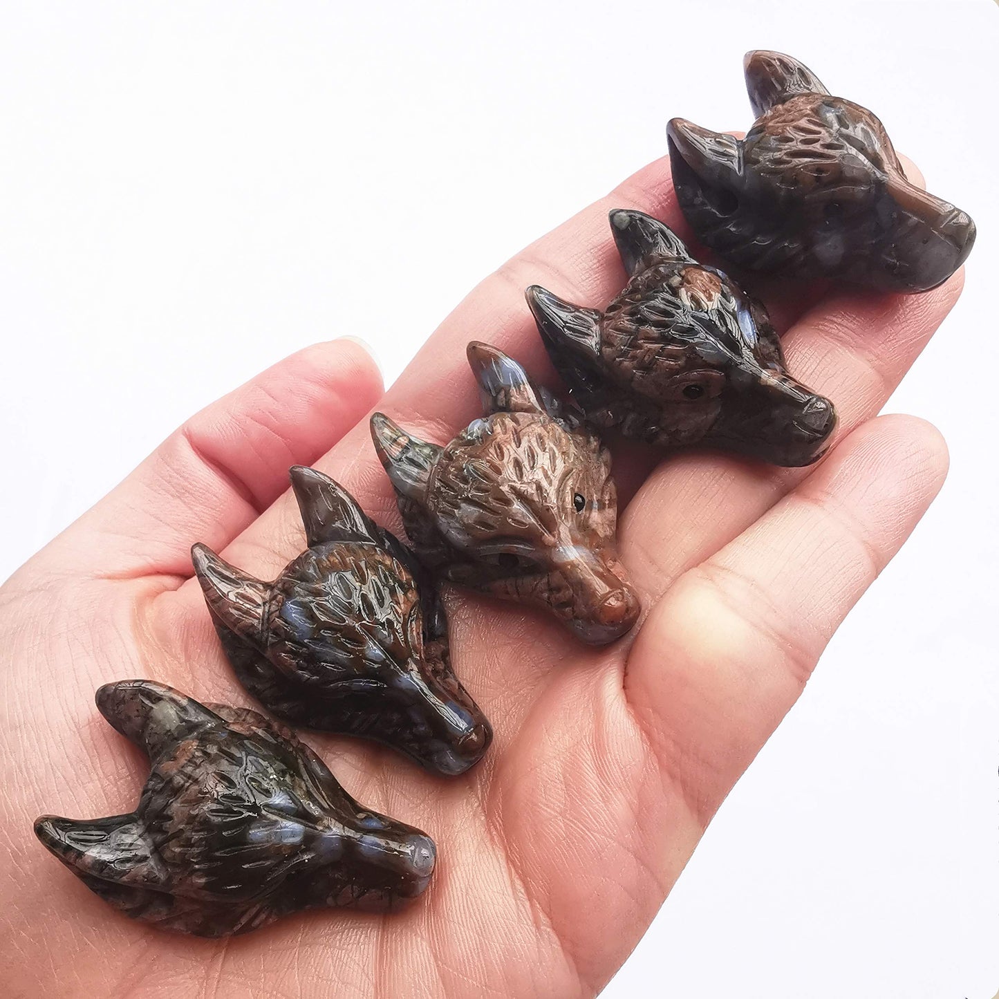 Bacatgem Natural Rhyolite 1.57 inchs Wolf Head Pocket Crystals and Healing Stone Figurine,Haped DIY-Jewelry Pendant