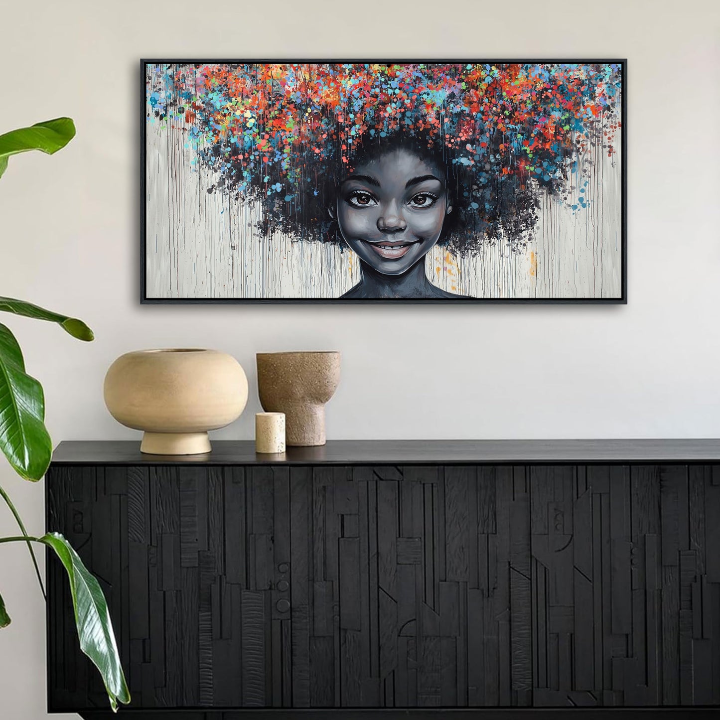 KLAKLA Black Woman Wall Art African American Women Wall Decor Trendy Abstract Black Girl Canvas Poster Prints Pictures for Bedroom Living Room Framed 20x40 Inches