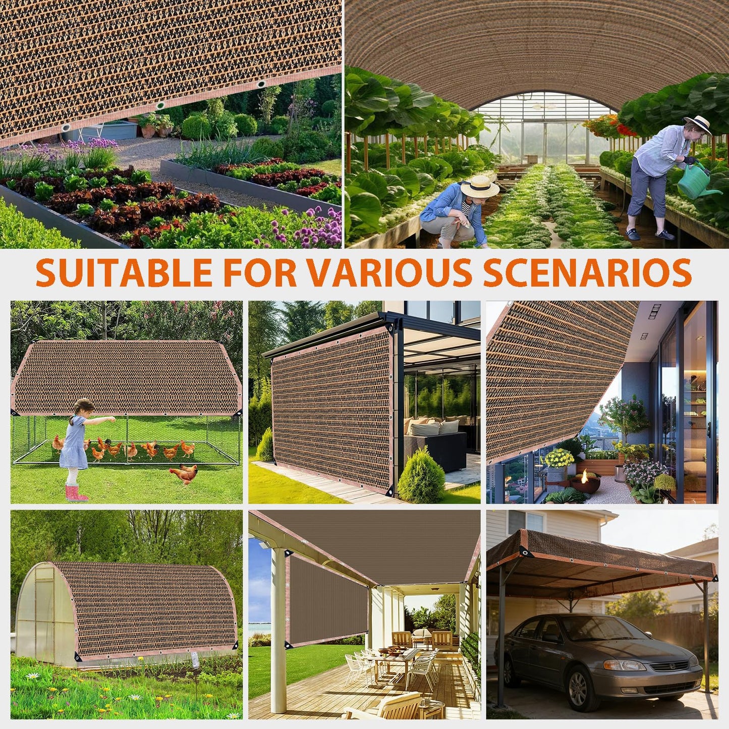 LCYFBE 90% Sun Shade Cloth with Grommets, 6.5 x 10 FT Pergola Replacement Shade Cover Canopy Privacy Screen for Outdoor Patio Garden, Mocha