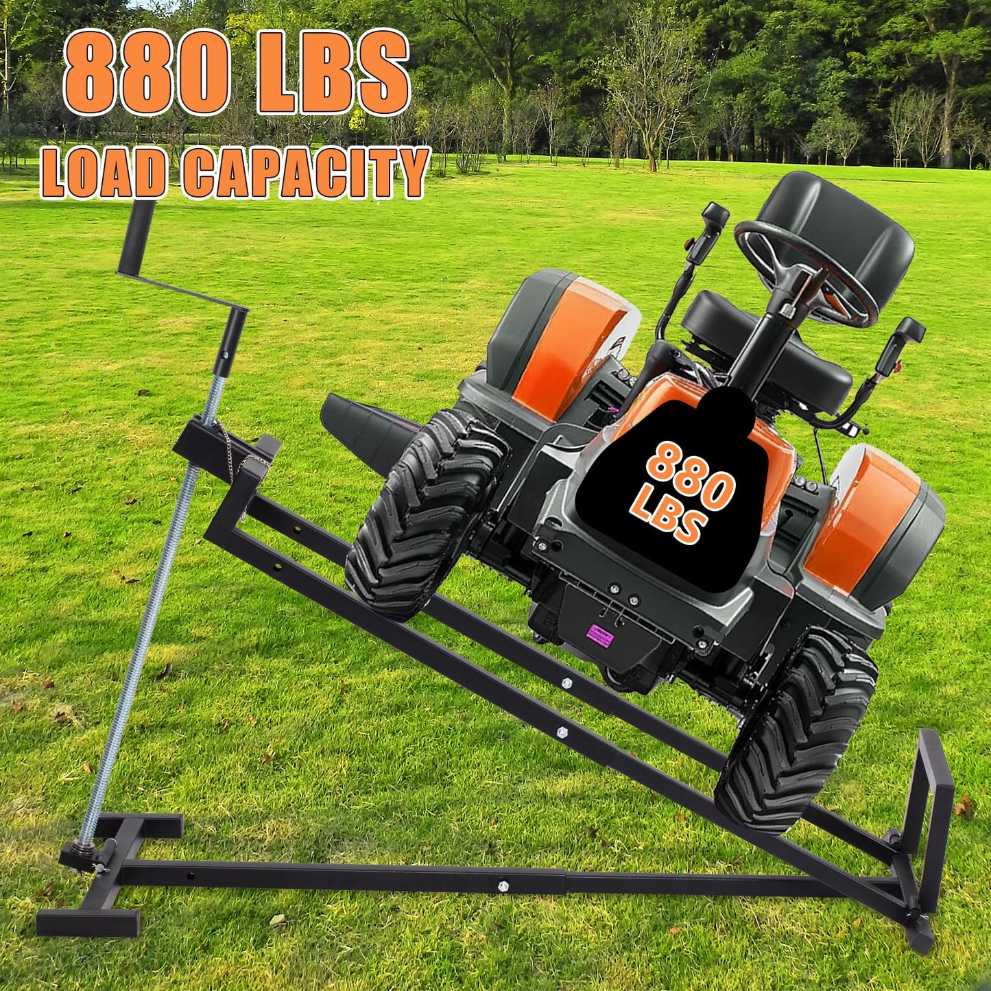 Wishtofly Lawn Mower Lift Jack, 880 Lbs Weight Capacity Heavy-Duty Telescopic Maintenance Lifter with Crank & Power Tool Handle, Foldable & Easy Assembly, Ideal for Lawn Mowers and Garden Tractors