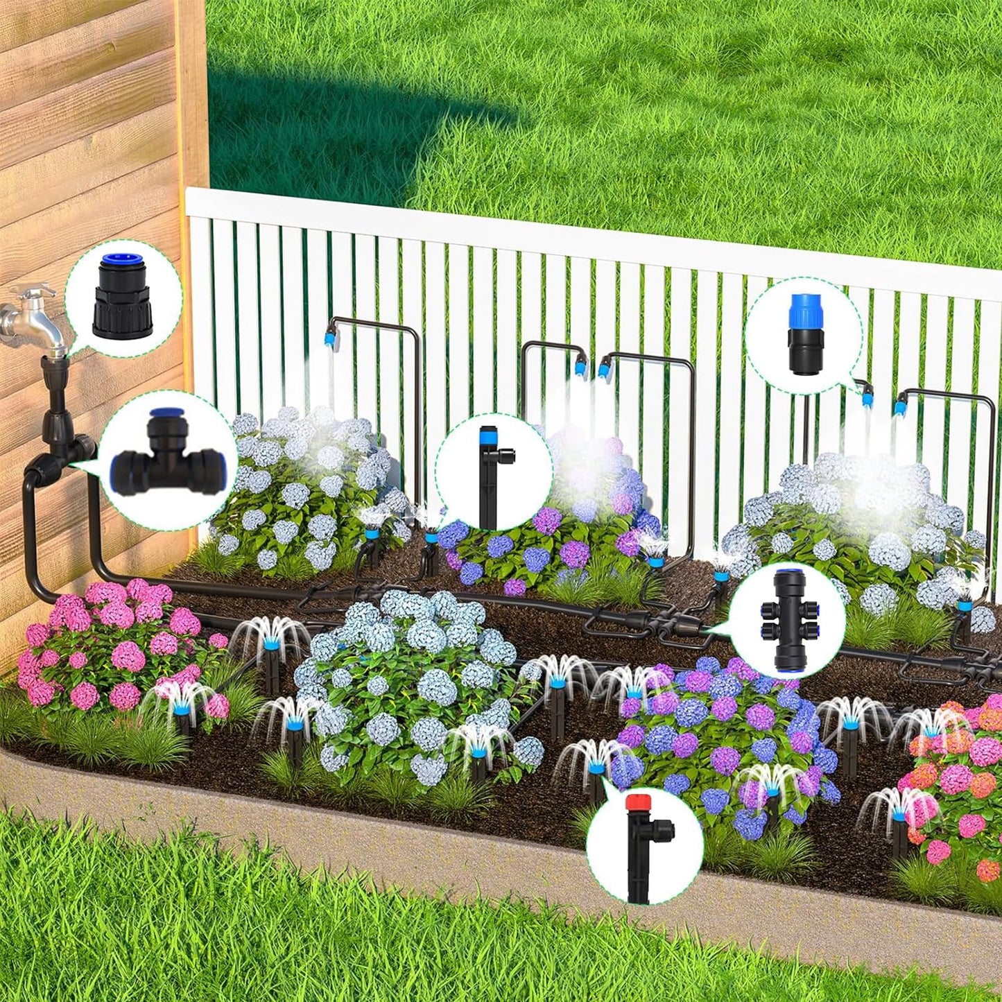 Quick-Connect Automatic Drip Irrigation System Kit – 230FT Garden Watering Kit with Adjustable Nozzles & Sprinklers for Greenhouse, Lawn, and Potted Plants Watering System