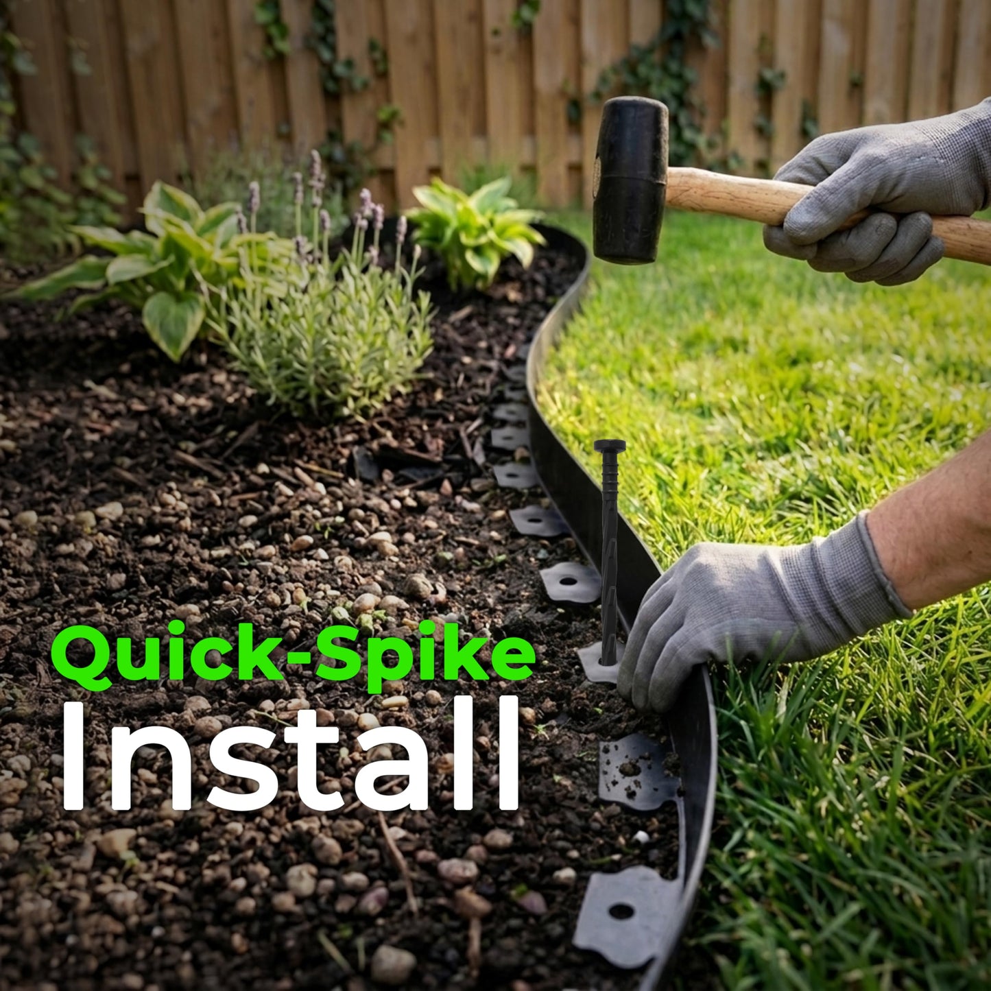 Gardzen 1.5" x 100' Landscape Edging Kit, Garden Edging Coil Comes with 120 Pcs Spikes, No Dig Lawn Border