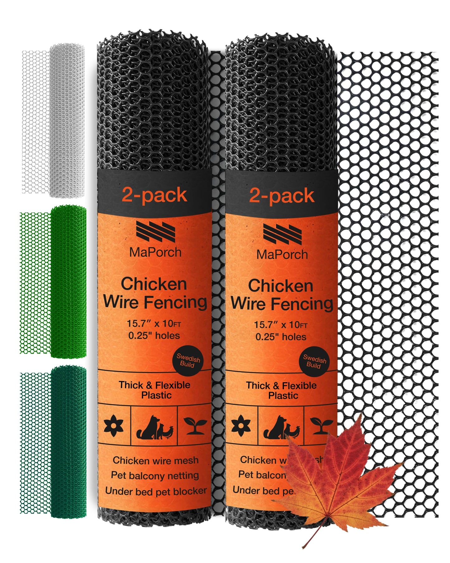 Maporch Plastic Chicken Wire Fencing for Pet Protection - 15.7" x 10ft, Black HDPE Mesh - Garden Fence Animal Barrier for Dogs, Cats and Rabbits (2-Pack)
