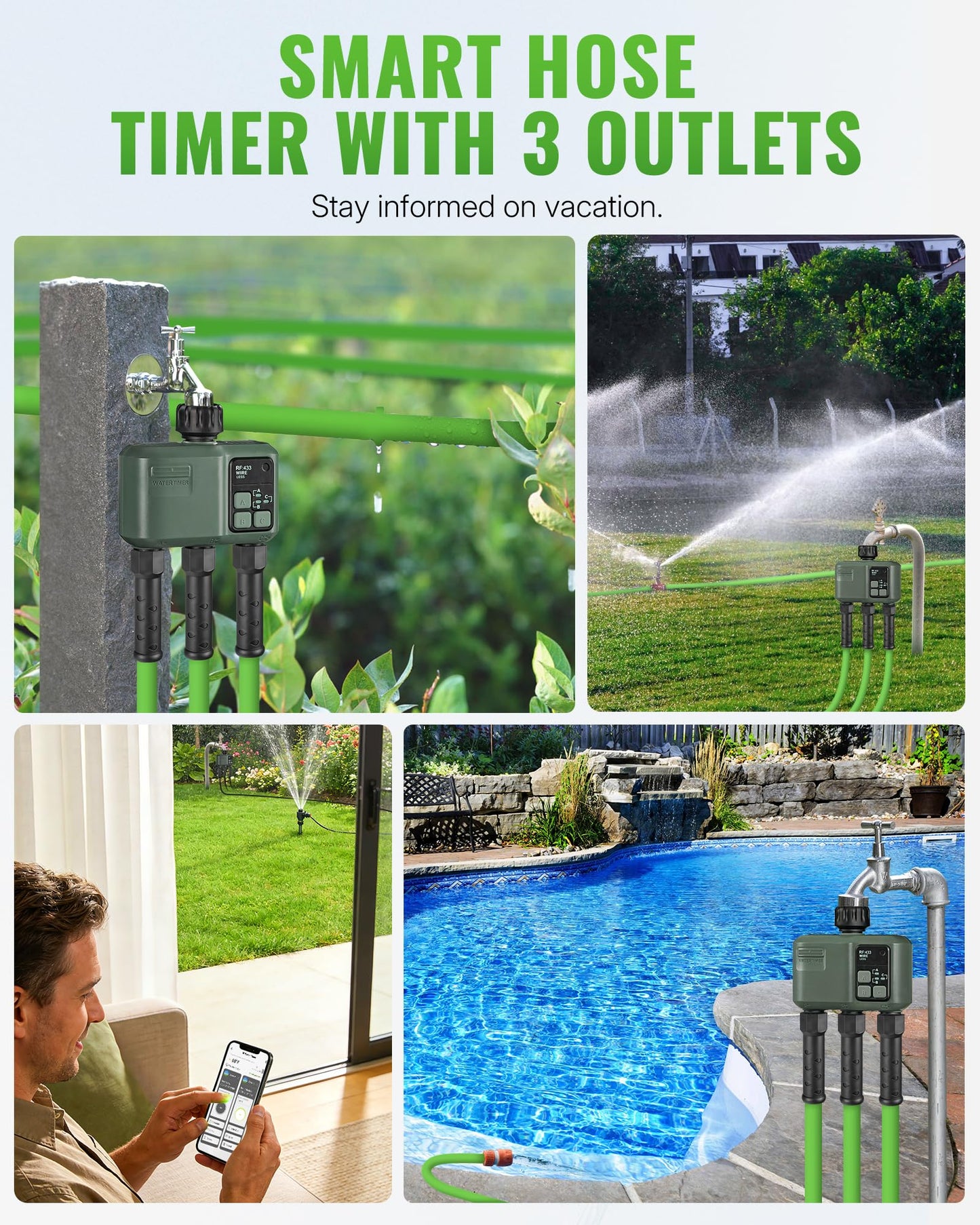 WILAWELS WiFi Water Timer for Garden Hose, Sprinkler Timer 3 Zone, 3 Outlet Smart Hose Watering with WiFi Irrigation Controller, Automatic Irrigation System/Rain Delay/Manual Watering D33WT06