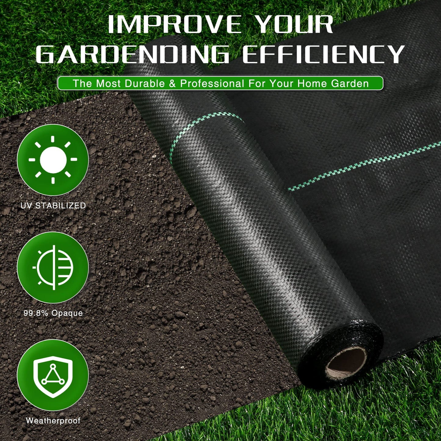 Weed Barrier Landscape Fabric Heavy Duty, 2.6FT x 100FT Thicken Garden Blocker Fabric Weed Mats, Weed Control Garden Cloth, Woven Geotextile Fabric for Garden Beds, Underlayment, Commercial Driveway