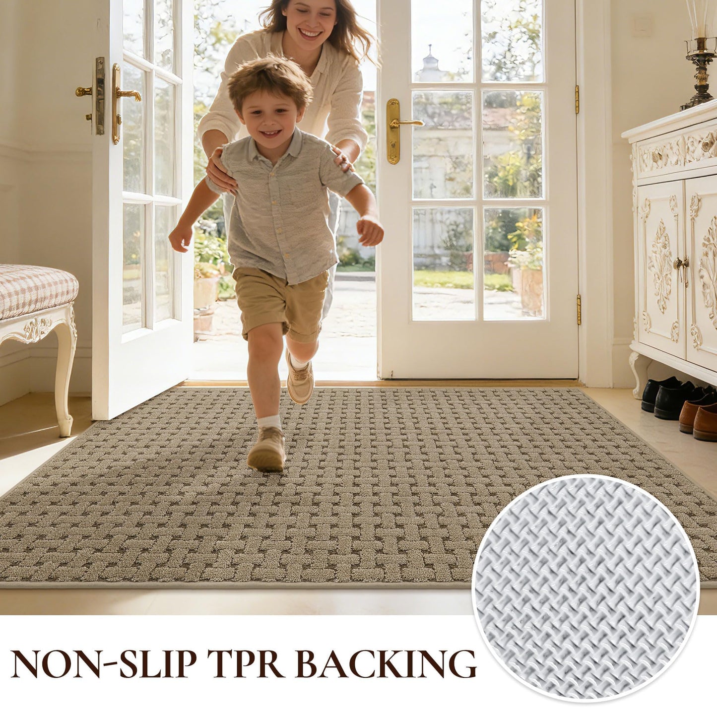 FLOORHUG Door Mat Indoor Entrance 24x36, Non-Slip Washable Doormats Entry Way Mats, Dirt Resistant and Absorbent Welcome Mat, Easy Clean Low-Profile Doormat, Front Door, Inside Entrance, Beige