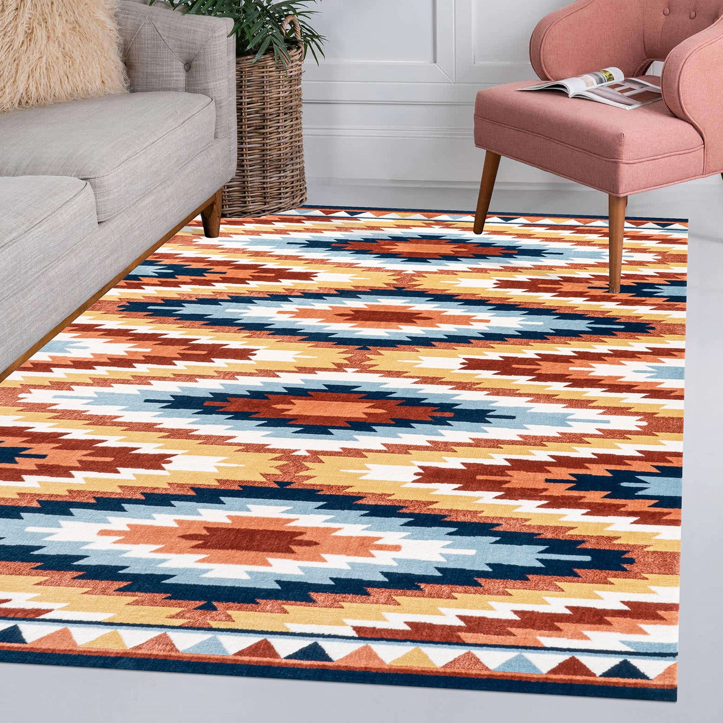 JONATHAN Y Diamond Kilim Yellow/Red/Blue Indoor Area Rug 4X6 ft, Konya Geometric for Living Room, Bedroom, Kitchen, Office, Easy-Cleaning, High Traffic, Pet-Friendly, Non-Shedding SWC101A-4