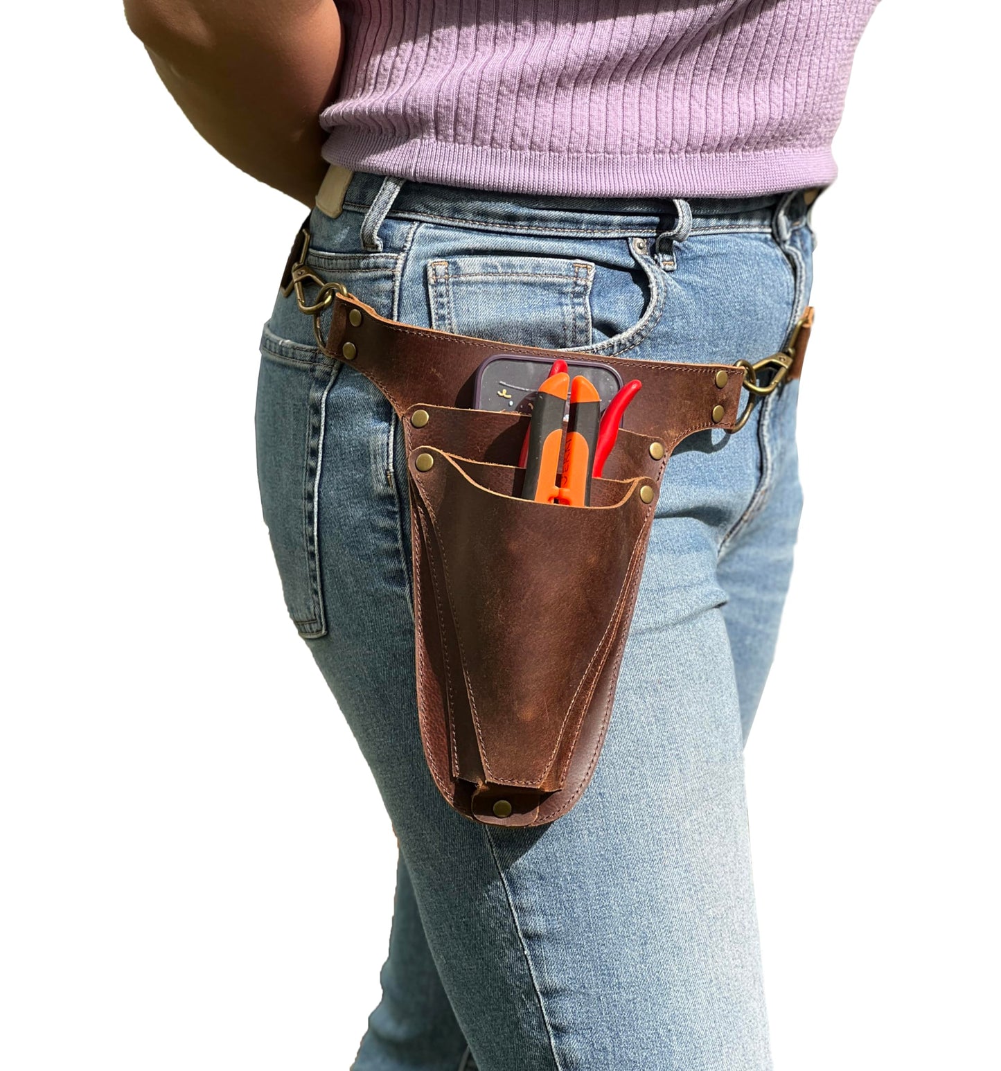 Garden Tool Belt, Handmade Premium Leather with Pouches Pockets Holster for Women & Men, Gardeners, Florists, Electrician, Carpenter, Flower Farmer, Landscaper, Construction (Small Size)
