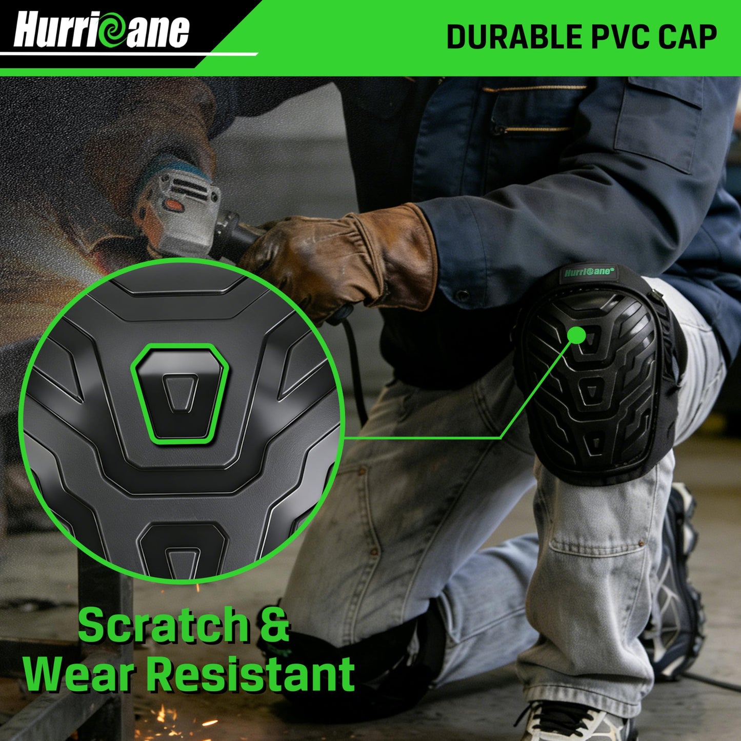 HURRICANE Professional Knee Pads for Men & Women-Heavy Duty Gel & Foam Cushion with Adjustable Straps for Work,Construction, Gardening, Flooring,Welding，Plumbers, Electricians