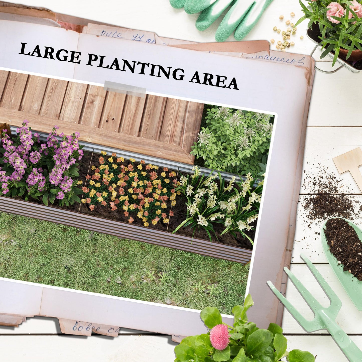 Amacv 8x2x2ft Galvanized Raised Garden Bed Kit, Outdoor Metal Elevated Planter Box with Safety Edging, Large Raised Bed for Growing Flowers, Herbs and Vegetables, Brown