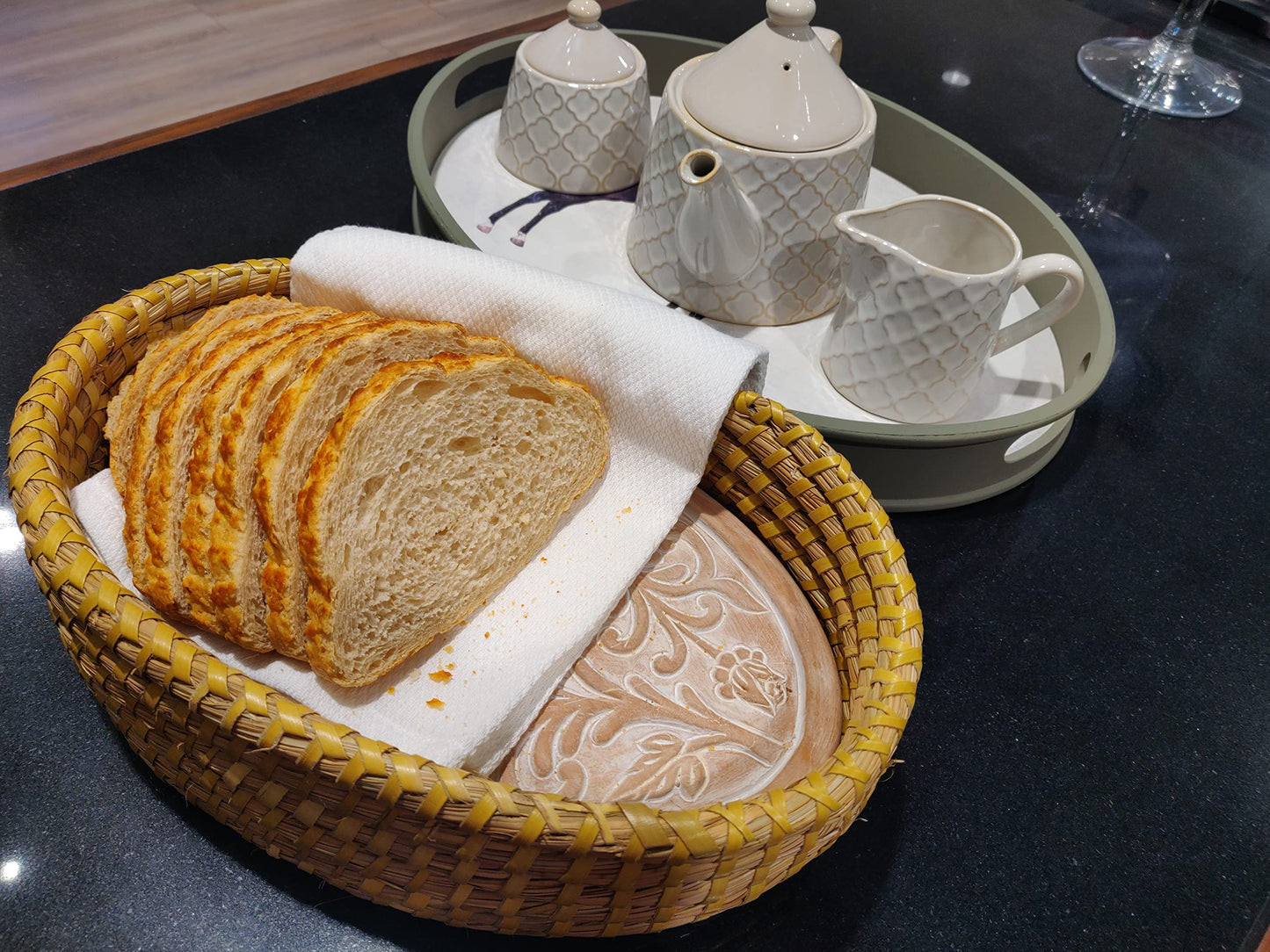 Bread Warmer Basket with Stone - Bread Baskets for Serving Rolls Warming Tortilla, Gift for Bakers Sourdough, Hostess Gifts New Home, Mom Dad Birthday