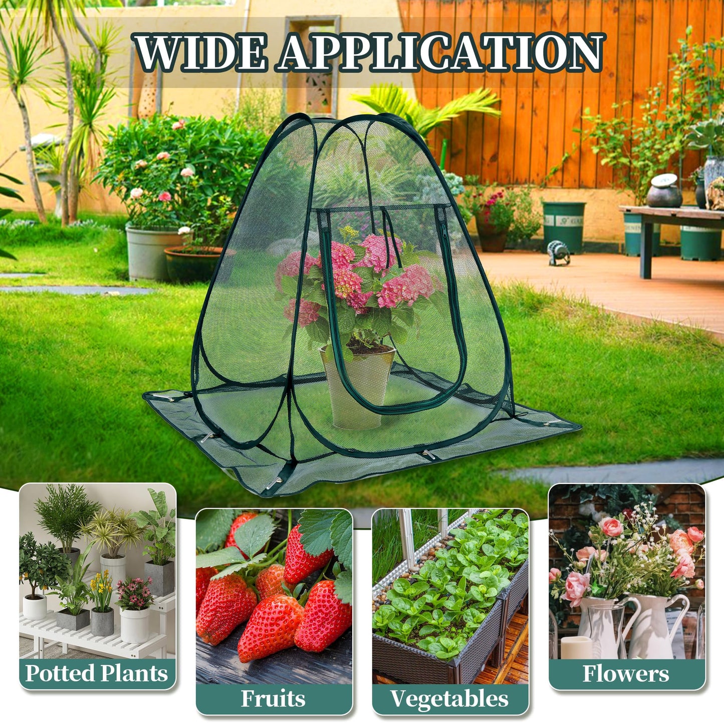 Homiton 2 Packs Pop up Garden Netting Cover Plant Guard Cover with 16 Stakes Bird Plant Tent Protector for Vegetables Fruits Flowers (2, 28 * 28 * 32 inch)