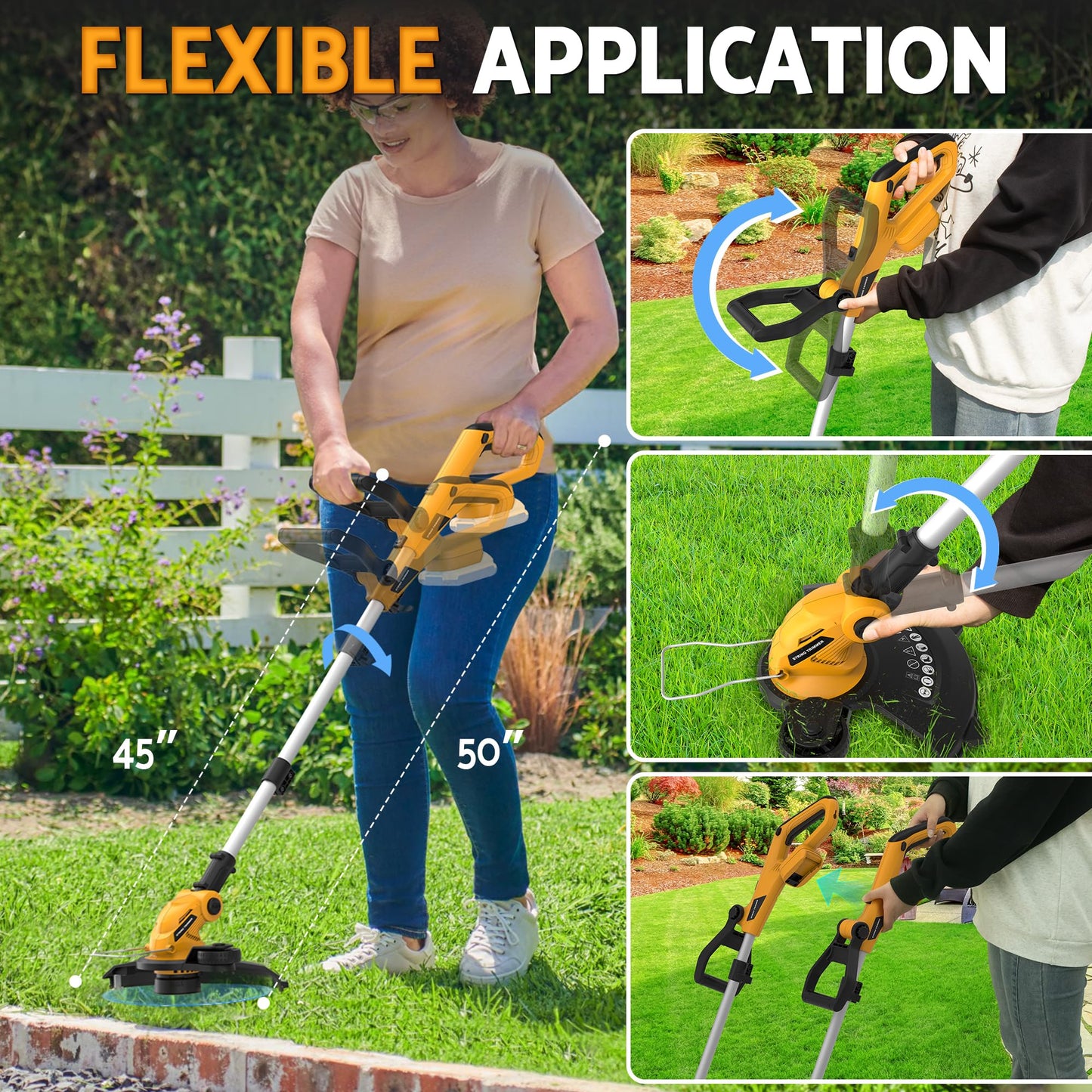 3 in 1 Cordless String Trimmer (No Battery) Compatible with Dewalt 20V Max Battery, 12" Electric Weed Wacker with Auto Line Feed, Foldable Weed Eater/Edger Trimmer/Mower for Yard Garden, Grass Trimmer