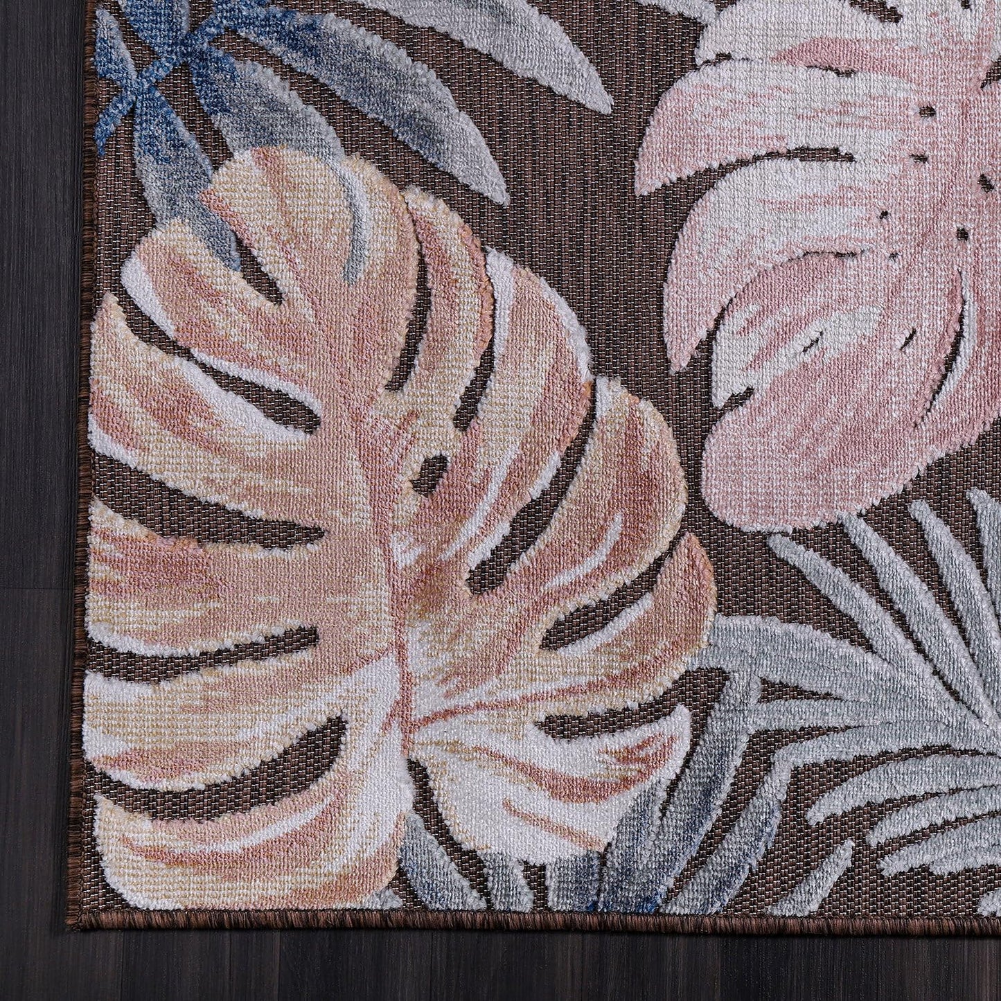 CAMILSON Indoor Outdoor Rug, Brown 7’10”x10’ Leaf Tropical Botanical Area Rugs for Indoor and Outdoor patios, Easy-Cleaning Non-Shedding Living Room, Garden and Kitchen Washable Outside Carpet (8x10)