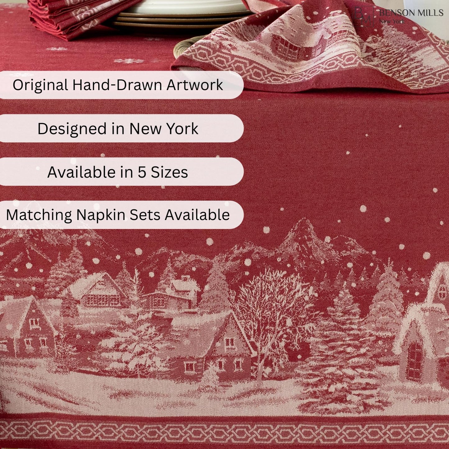Benson Mills Engineered Jacquard Heavyweight Fabric Table Cloth, Holiday, Winter, and Christmas Tablecloth (Christmas Story, 60" x 120" Rectangular)