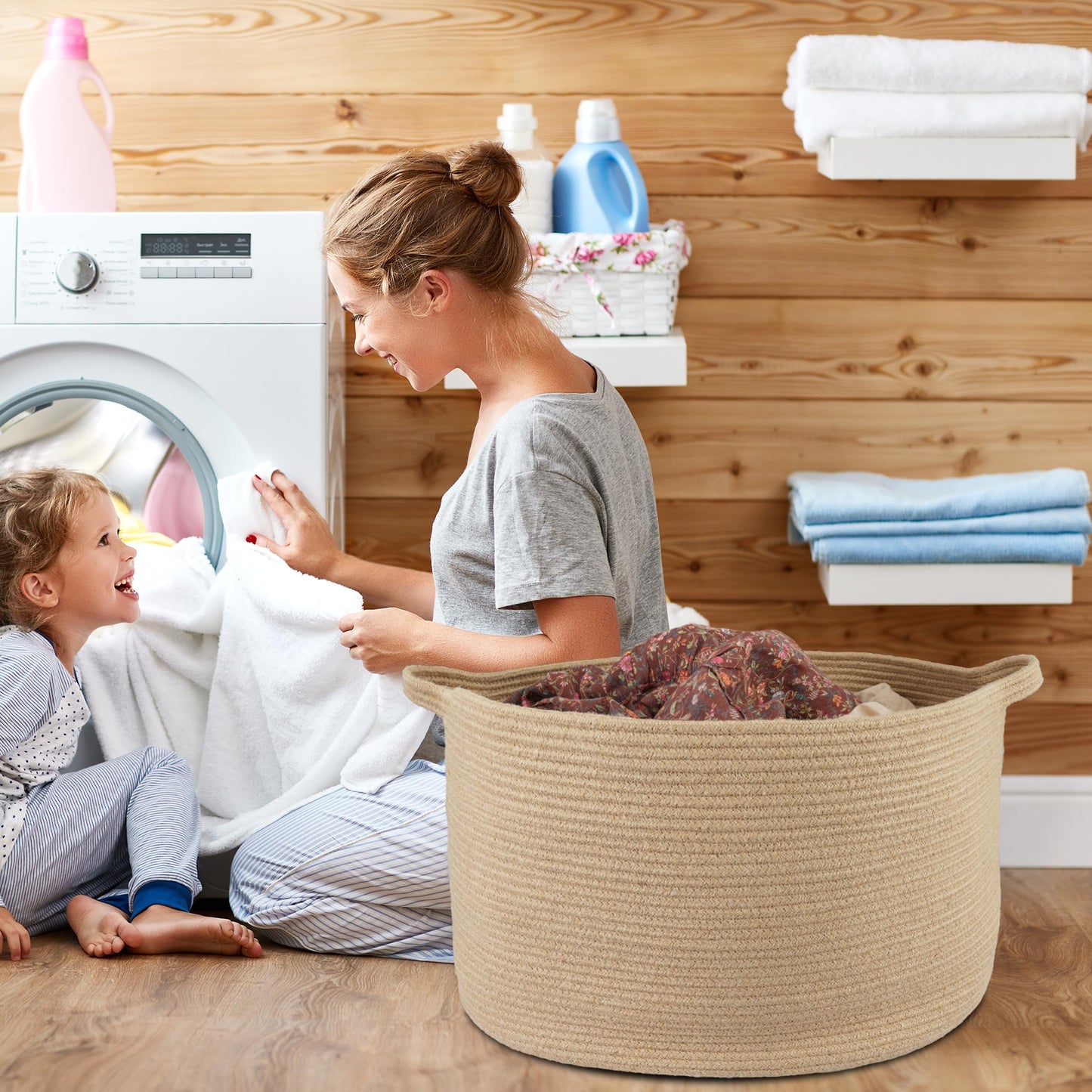 XUANGUO Extra Large Jute Rope Storage Basket Blankets Basket Living Room 22"x12" Toy Baskets for Kids and Dogs Woven Laundry Baskets for Clothes Towels Baby Toy Storage