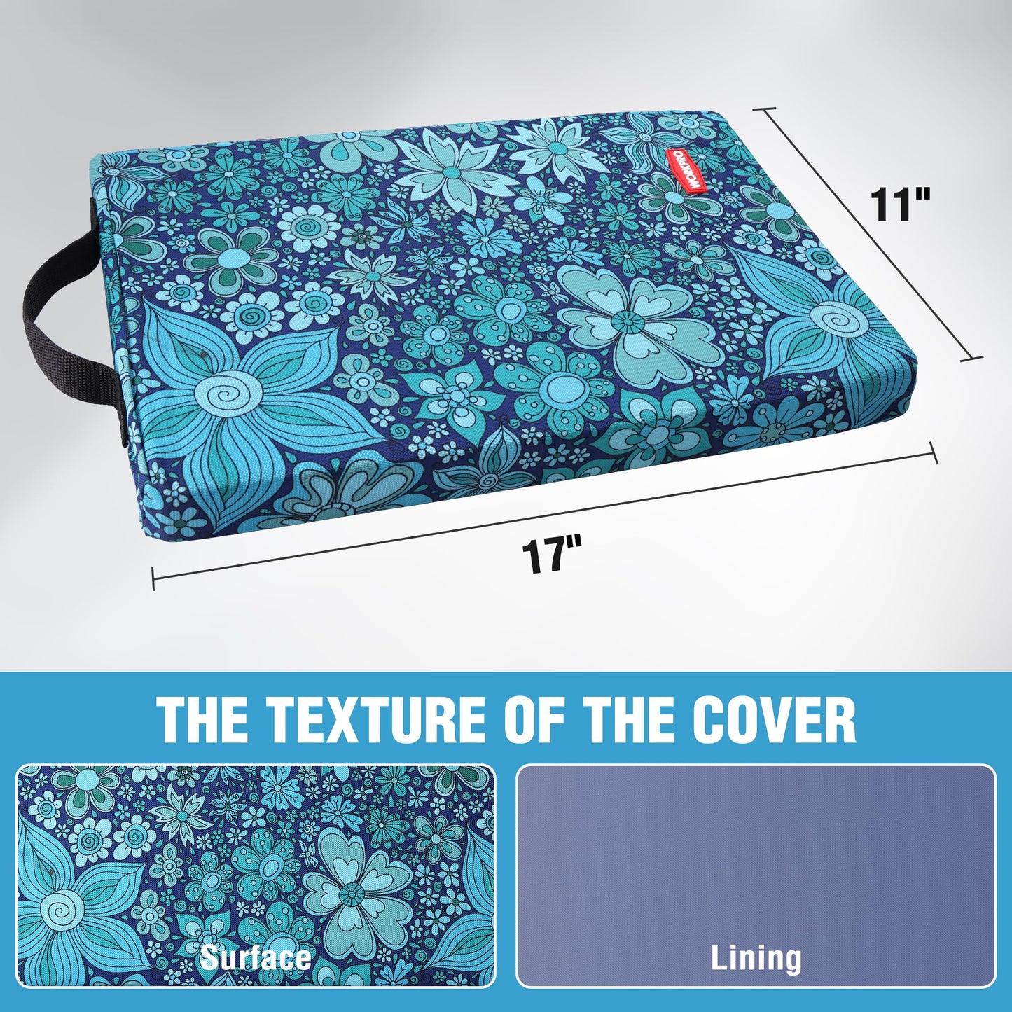 WORKPRO 17" Kneeling Pad with Removable Cover, Soft Pad Cushioning for Knee, Large Foam Kneeler Pad for Gardening, Daily Chores, Workout Supplies, Blue Floral Printing
