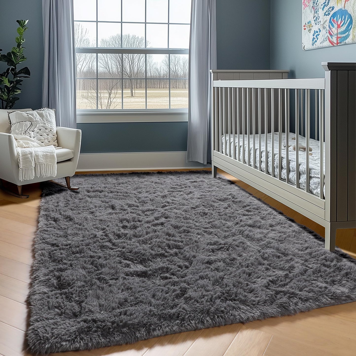 ONASAR Grey Area Rugs for Bedroom Living Room, Fluffy Fuzzy Shag Shaggy 4x6 Bedside Rug, Gray Soft Plush Indoor Floor Carpet for Nursery Kids Girls Boys Teen Dorm Home Office Decor Aesthetic