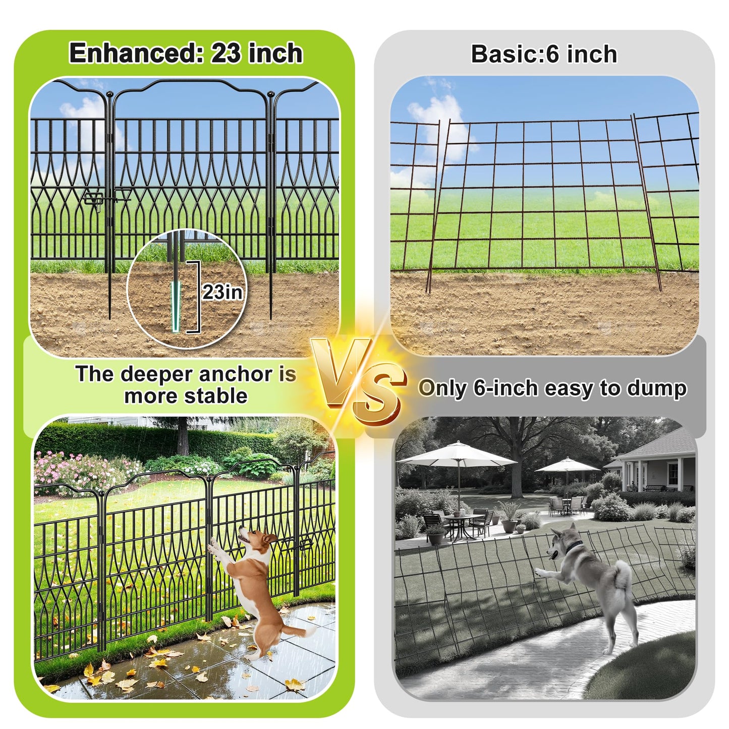 Bepatio 5 Panels Tall Garden Fence with Latch, 43.3in (H) x 14.8ft (L) Dog Fence Outdoor for Yard, Arc Metal Fencing Panels, Animal Barrier Fencing for Outdoor, Patio, Flower Bed